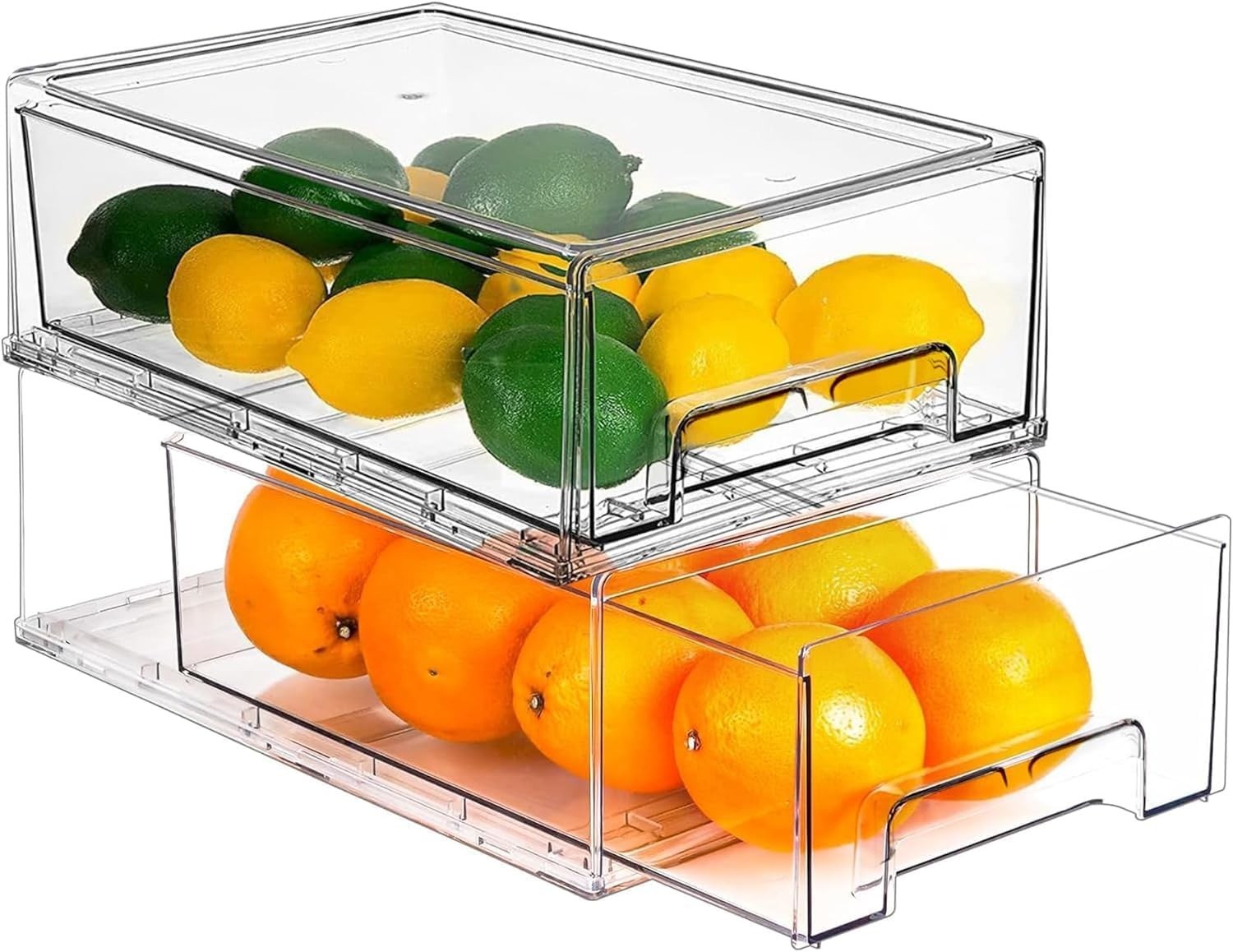 Stackable Clear Storage Drawer W/ 3 Dividers Pantry Shelf Fridge Organizer Fruit