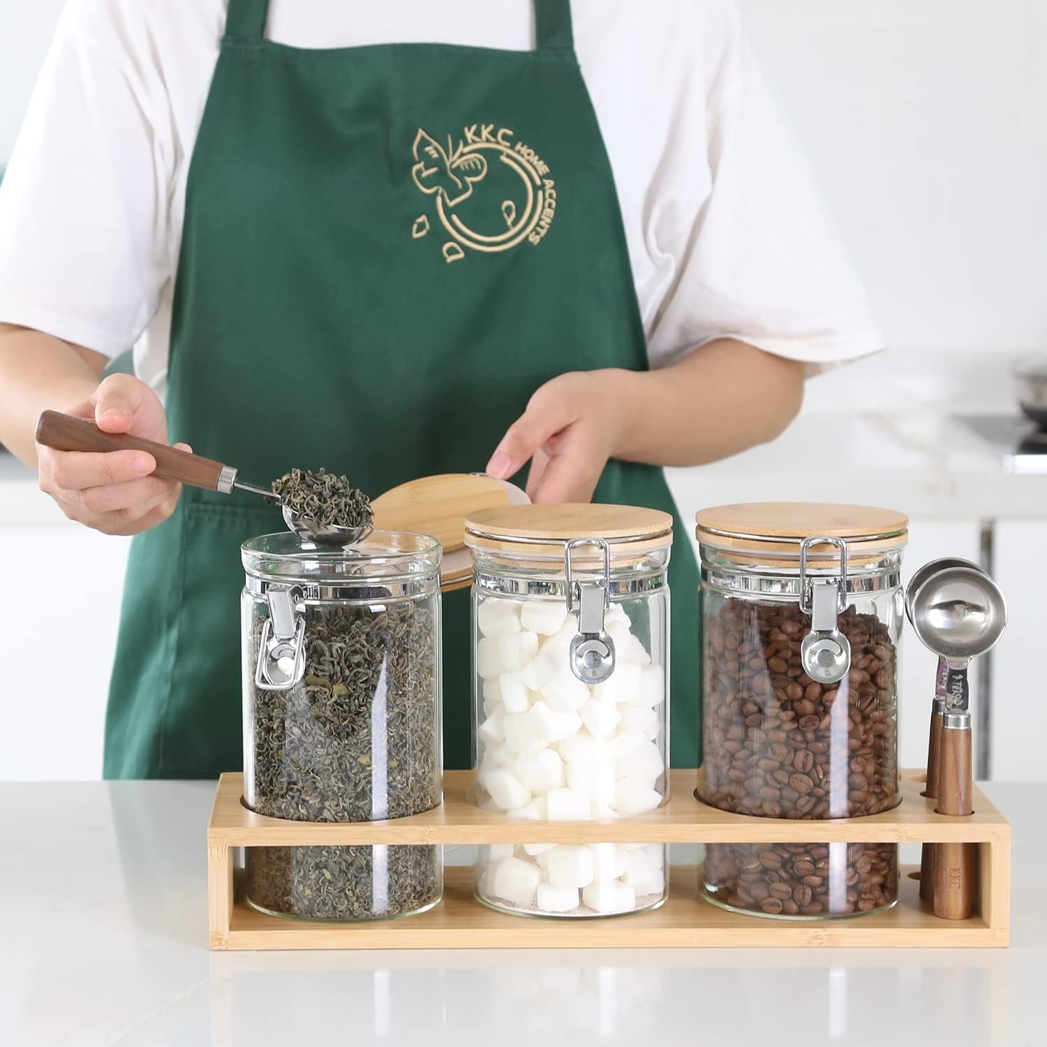 3-Pack Protein Powder Storage Containers with Bamboo Stand – 1200ml Large