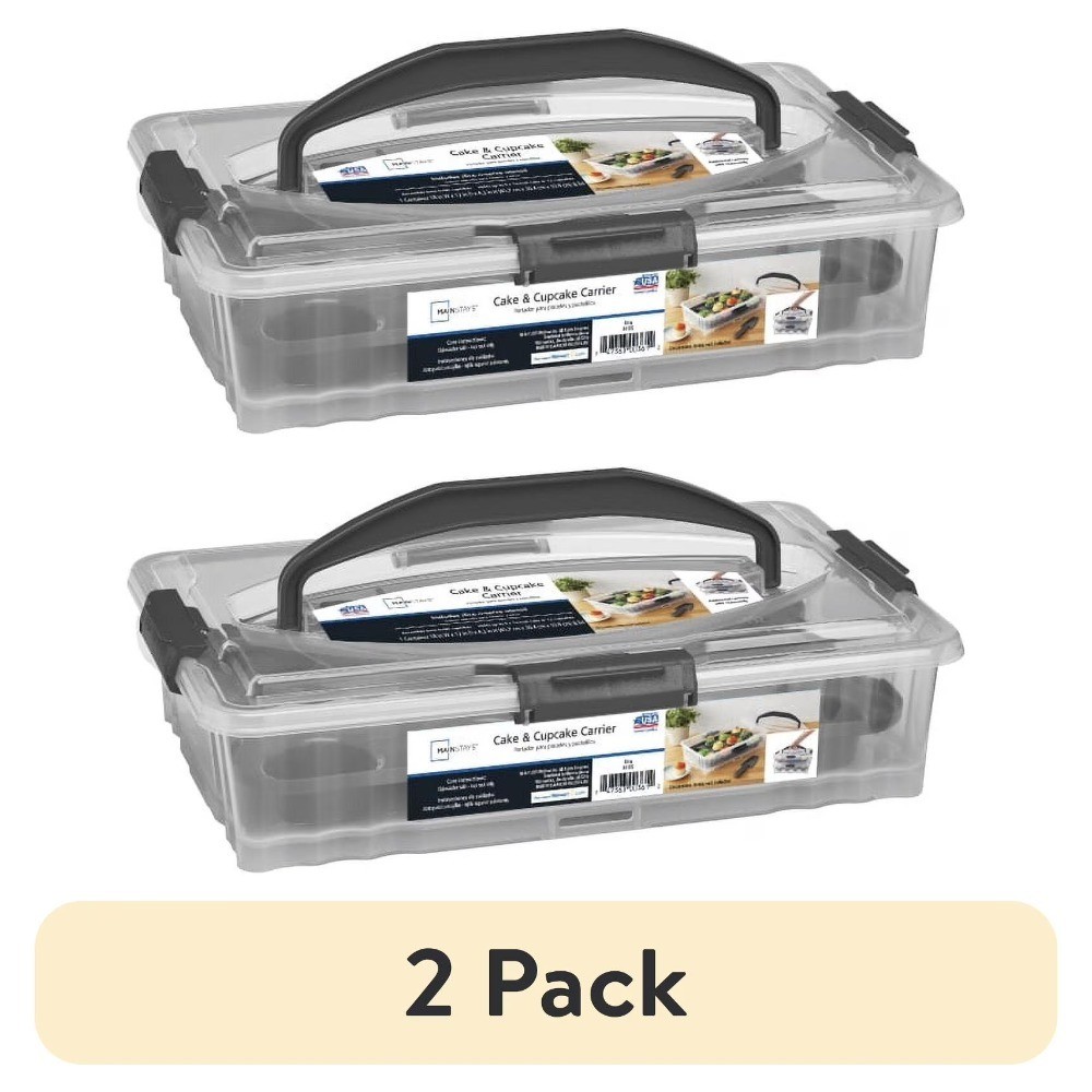 Dessert Carrier Rectangular Clear Plastic with Dark Gray Handle and Clasps Slice