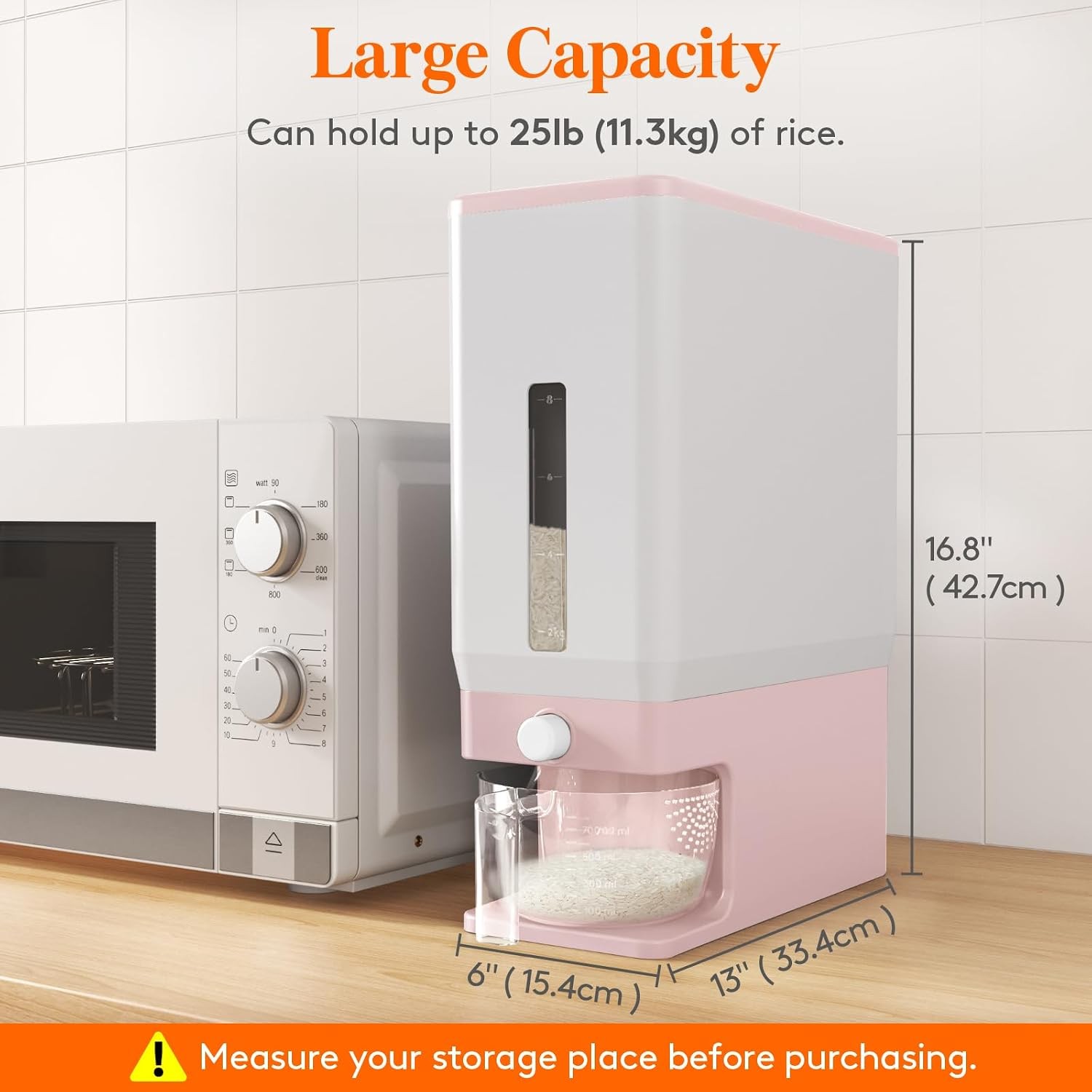 2 Pack Rice Dispenser 25 Lbs(11.3kg Rice Storage Container Sealed Moisture Proof