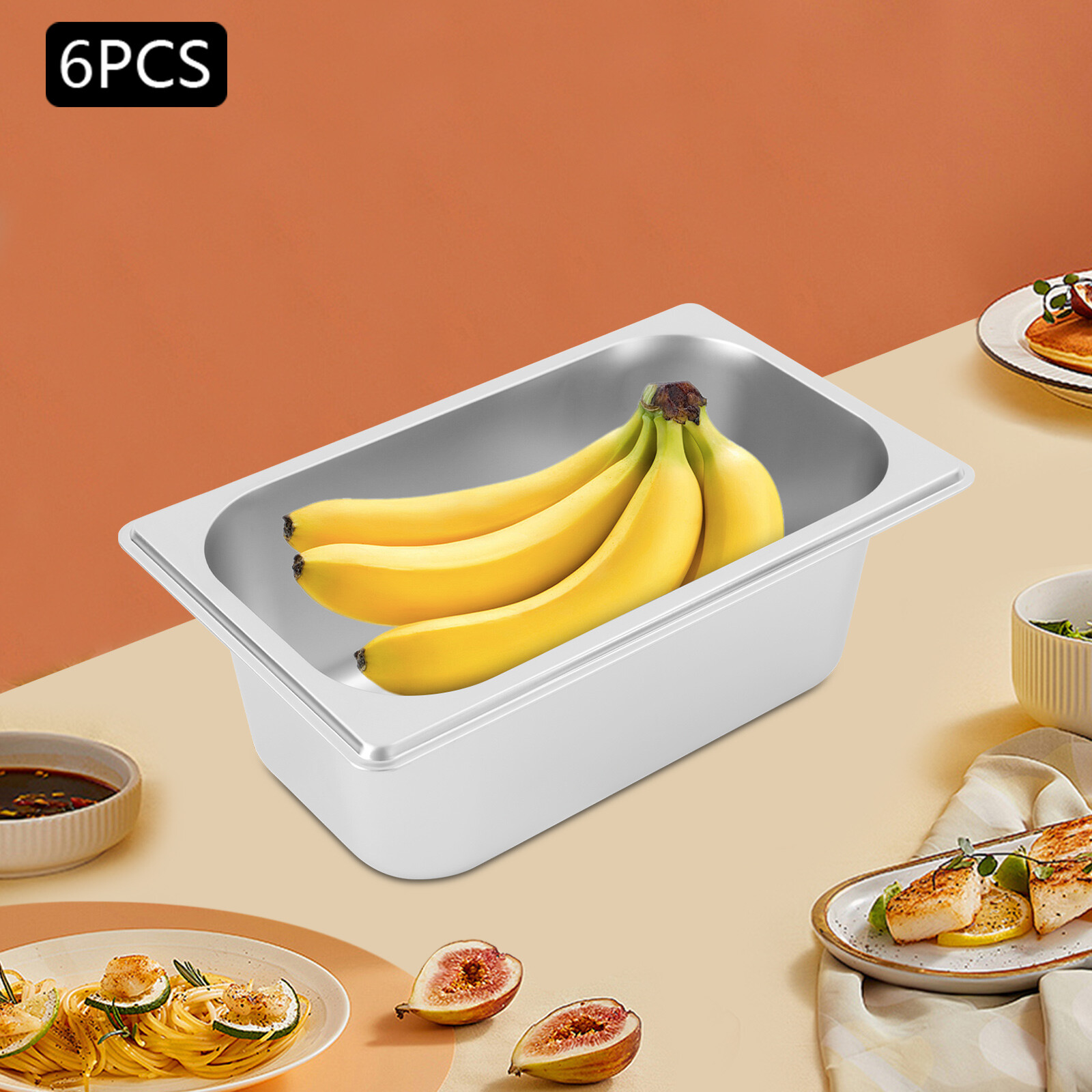 6pcs Stainless Steel Trays With Lids, Food Storage Containers Stackable Pans 4L