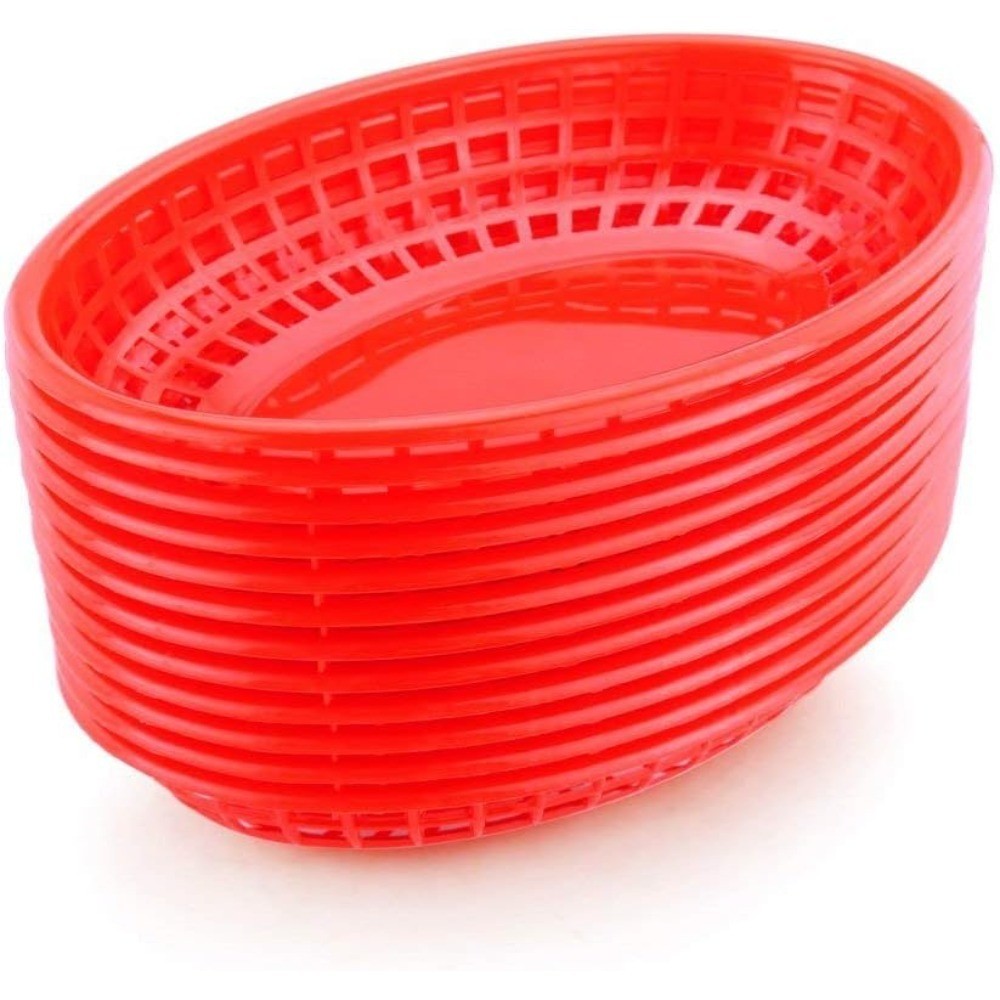 Set of 12 Red Fast Food Baskets 9.25×6 Inch Oval Serving Baskets for Parties