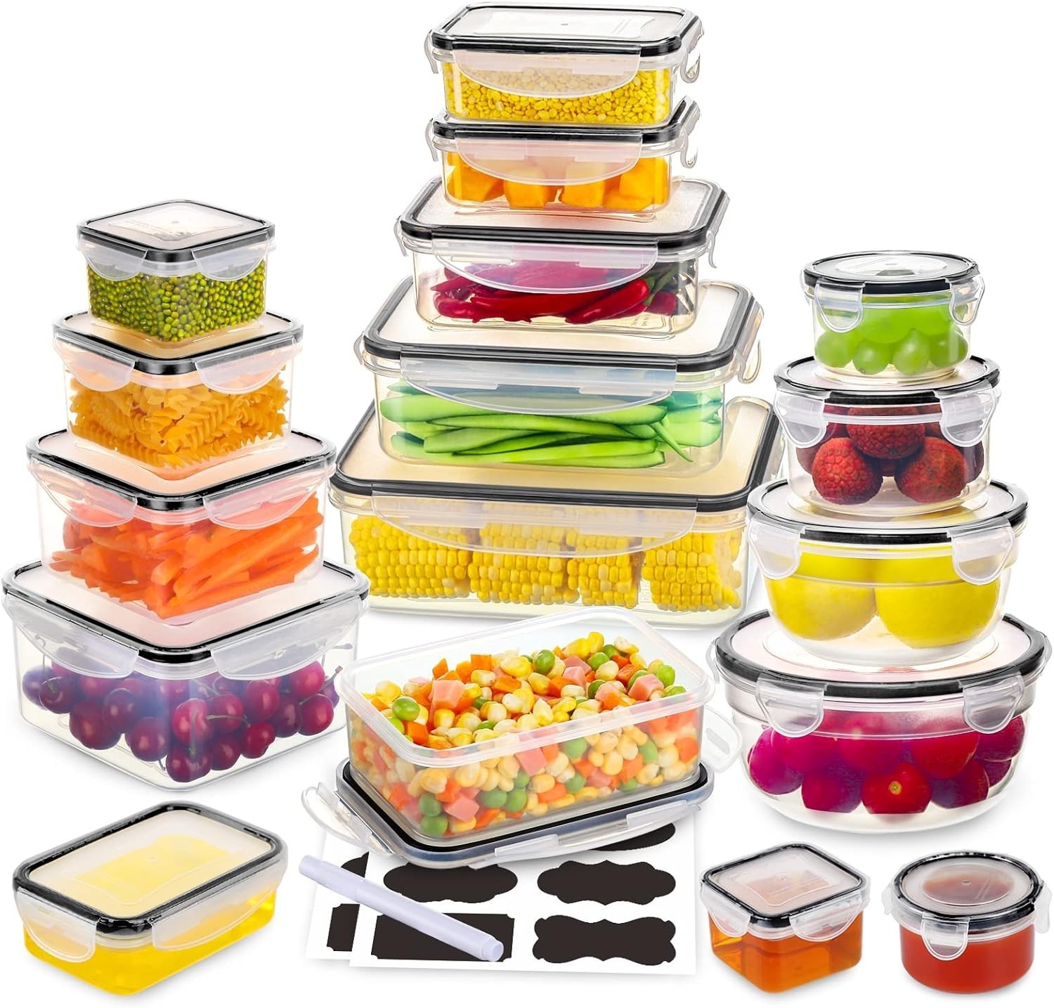 34 PCS Food Storage Containers Set W/ Airtight Lids 17 Lids &17 Containers