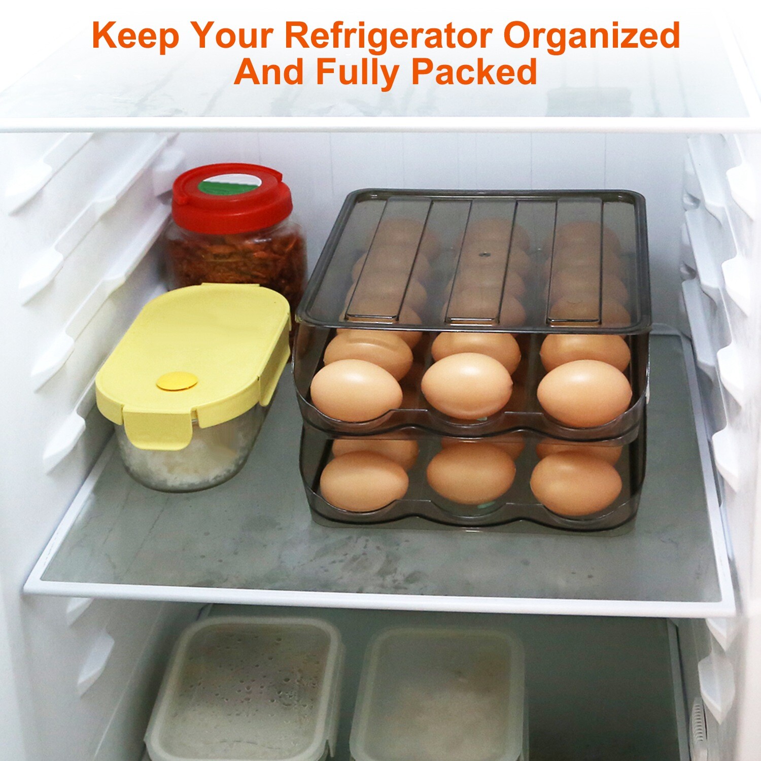 36 Eggs Double Layer Storage Auto Rolling Egg Holder Organizer for Refrigerator