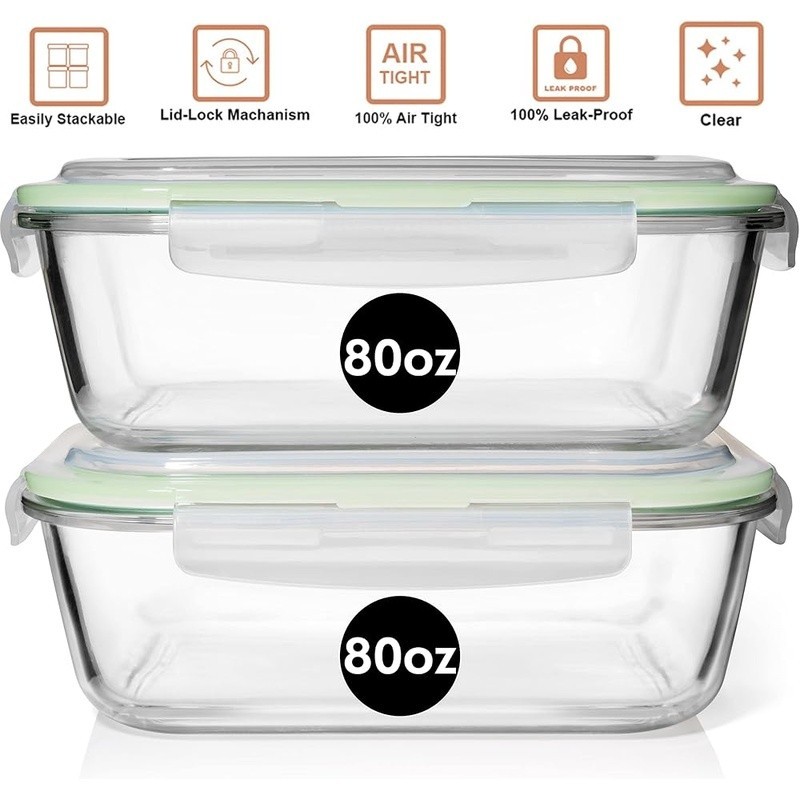 Airtight Glass Storage Containers Locking Lids Bakeware Meal Prep Leak Proof New