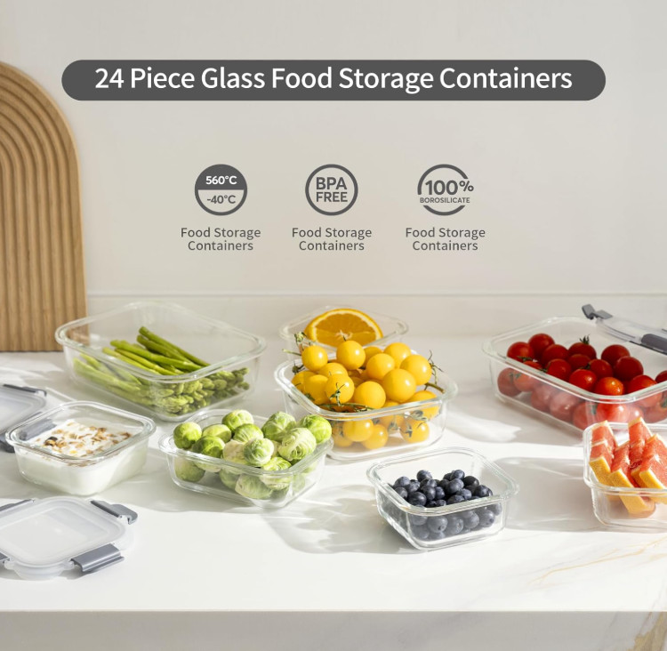 Contenedores de Cristal 24 Pzas Antifugas BPA Free para Alimentos y Lunch