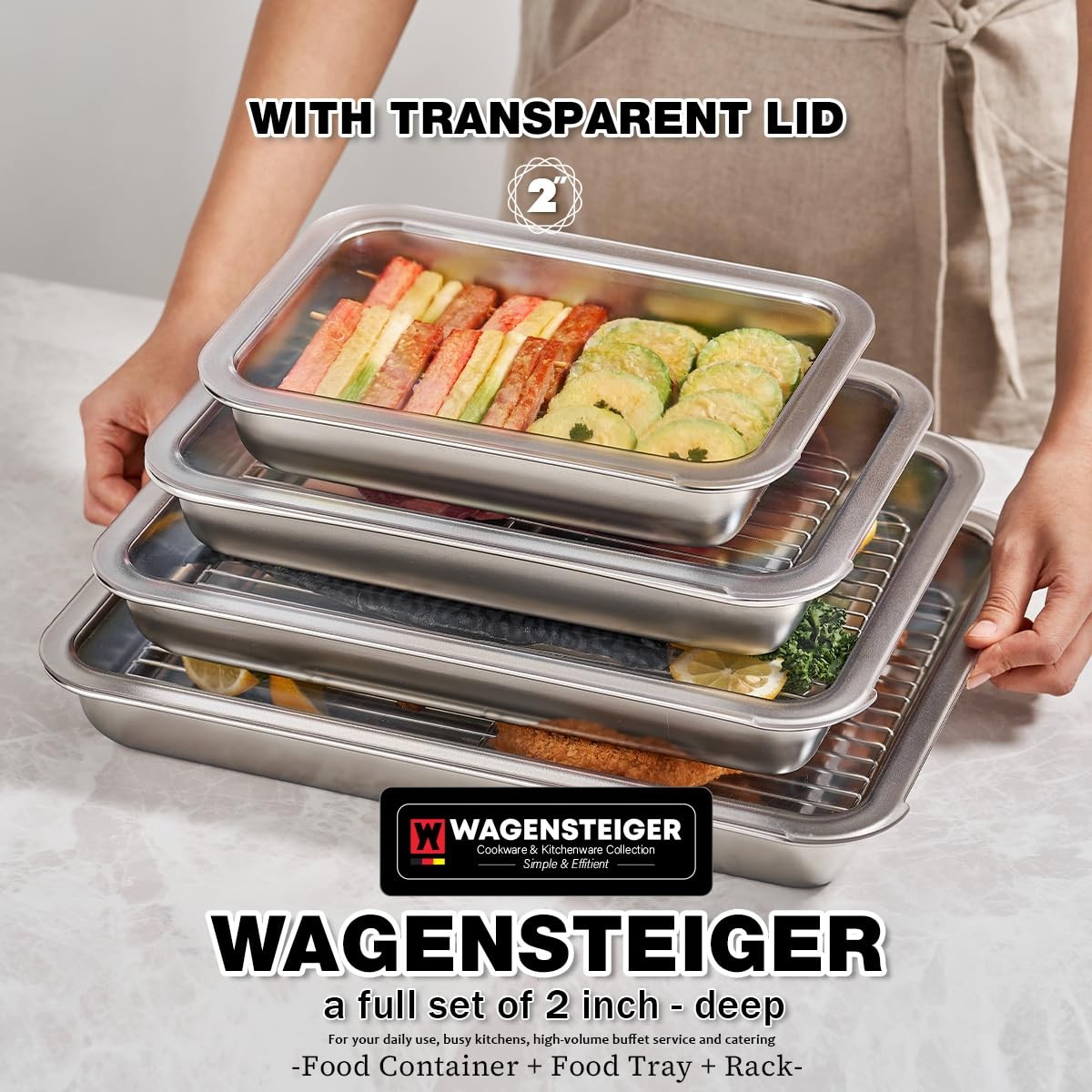WAGENSTEIGER Stainless Steel Food Prep Container Set with Rack & Transparent …
