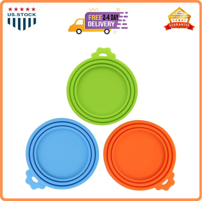 3 Pack Pet Food Can Covers Universal Can Lids Safe/Silicone Dog&Cat Food Can…