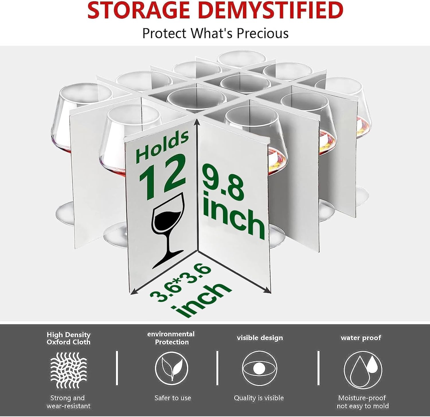 2 Pack Stemware Storage Cases Wine Glass Storage Box W/ Dividers China Crystal