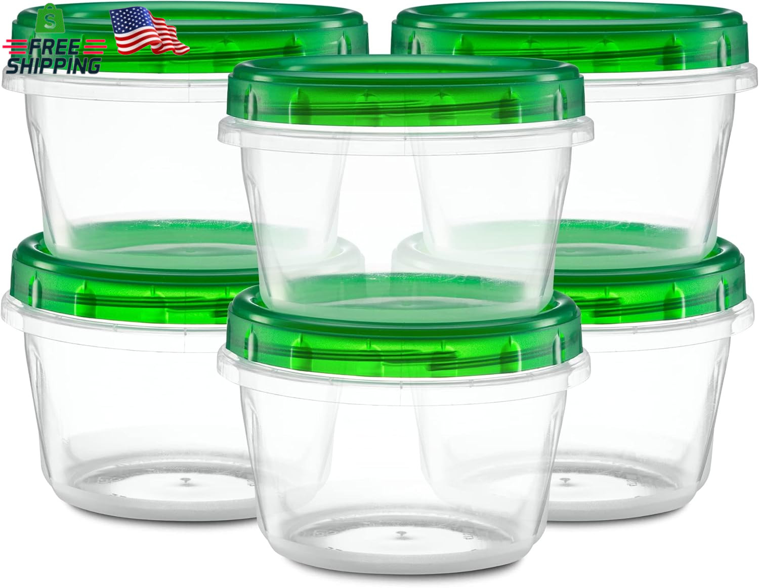 (4 Ounce 10 Pack) Twist Cap Containers Clear Bottom with Green Top Screw on Lids