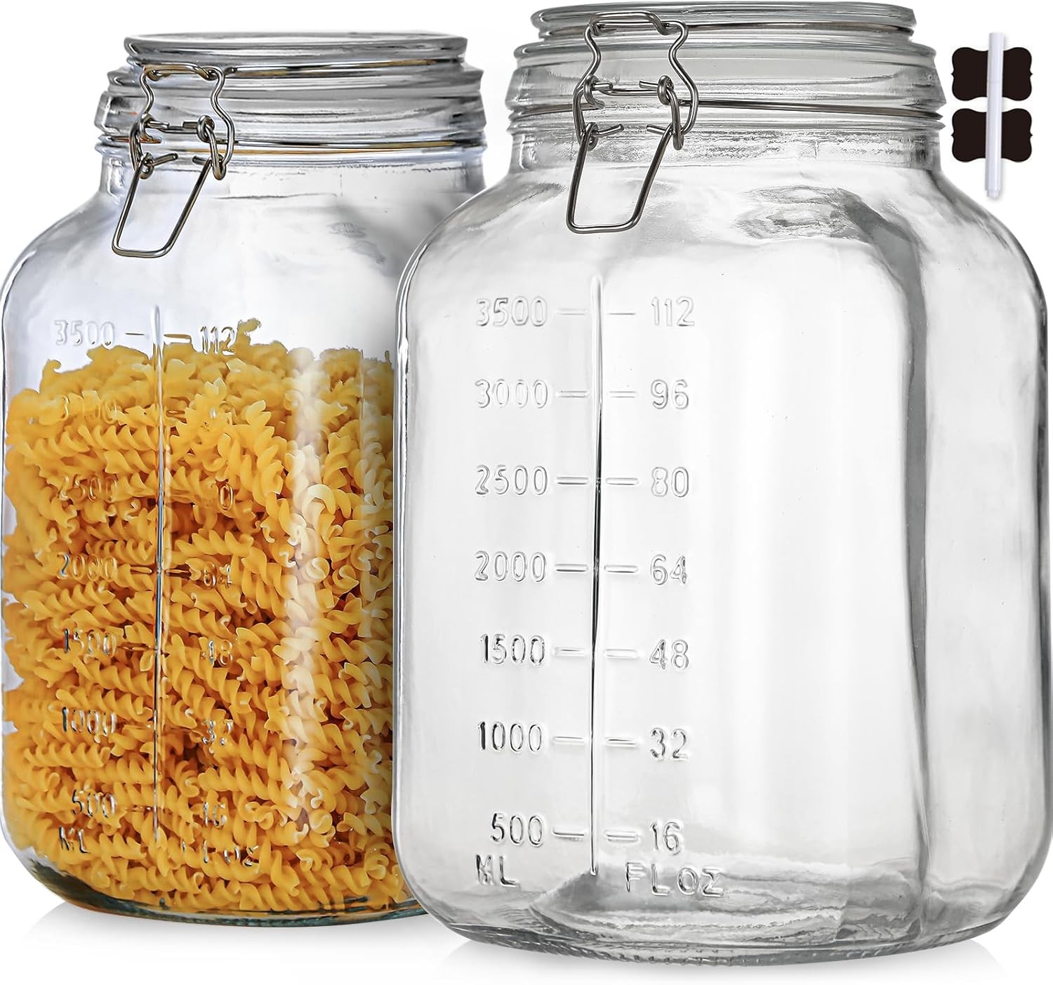 1.1 Gallon Large Glass Food Storage Jars with Airtight Lids,Set of 2 Square Wide