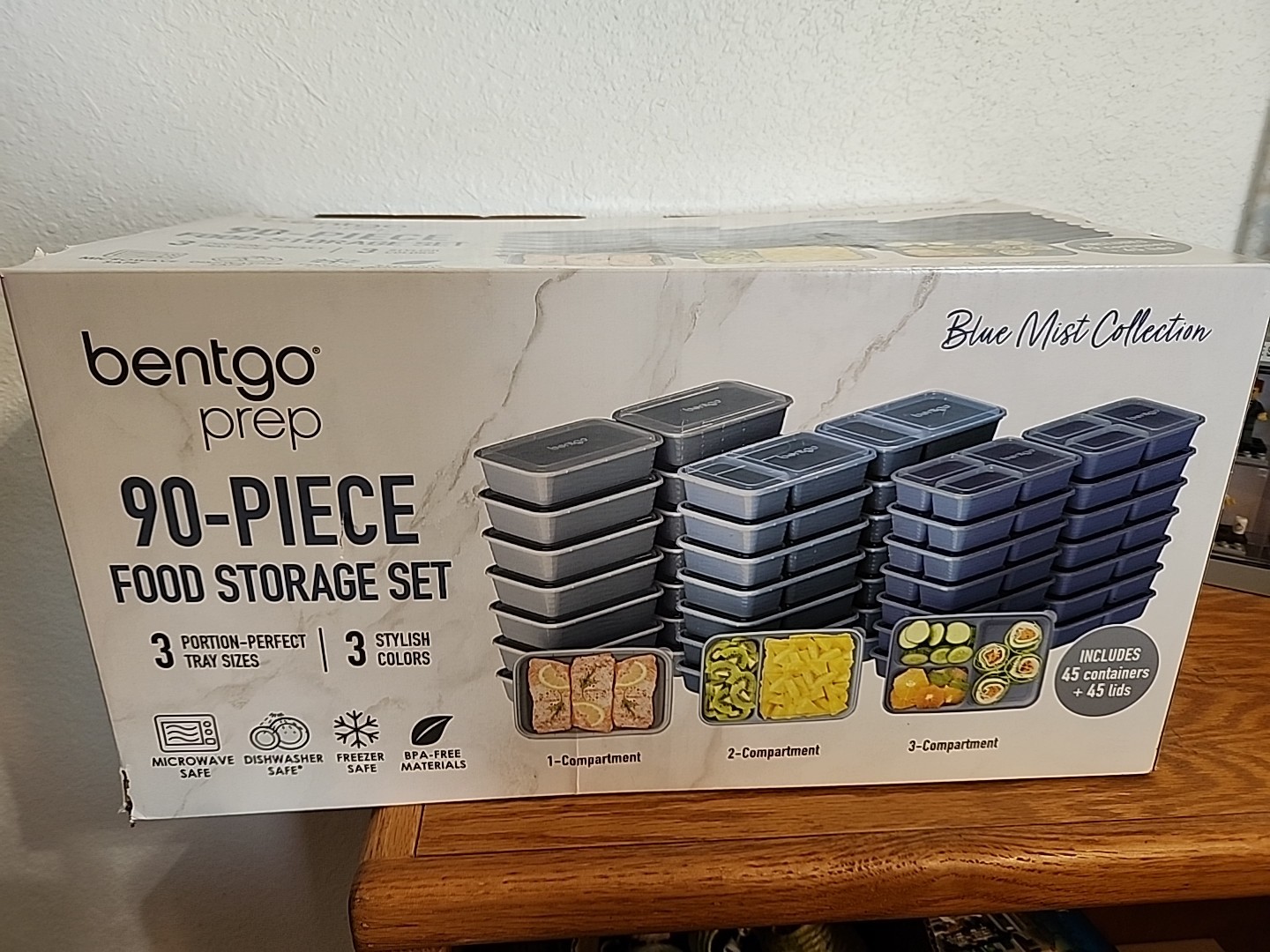 Bentgo 90 Piece Meal Prep Set, Blue Mist Food Storage Set Freeze/Heat/Clean New