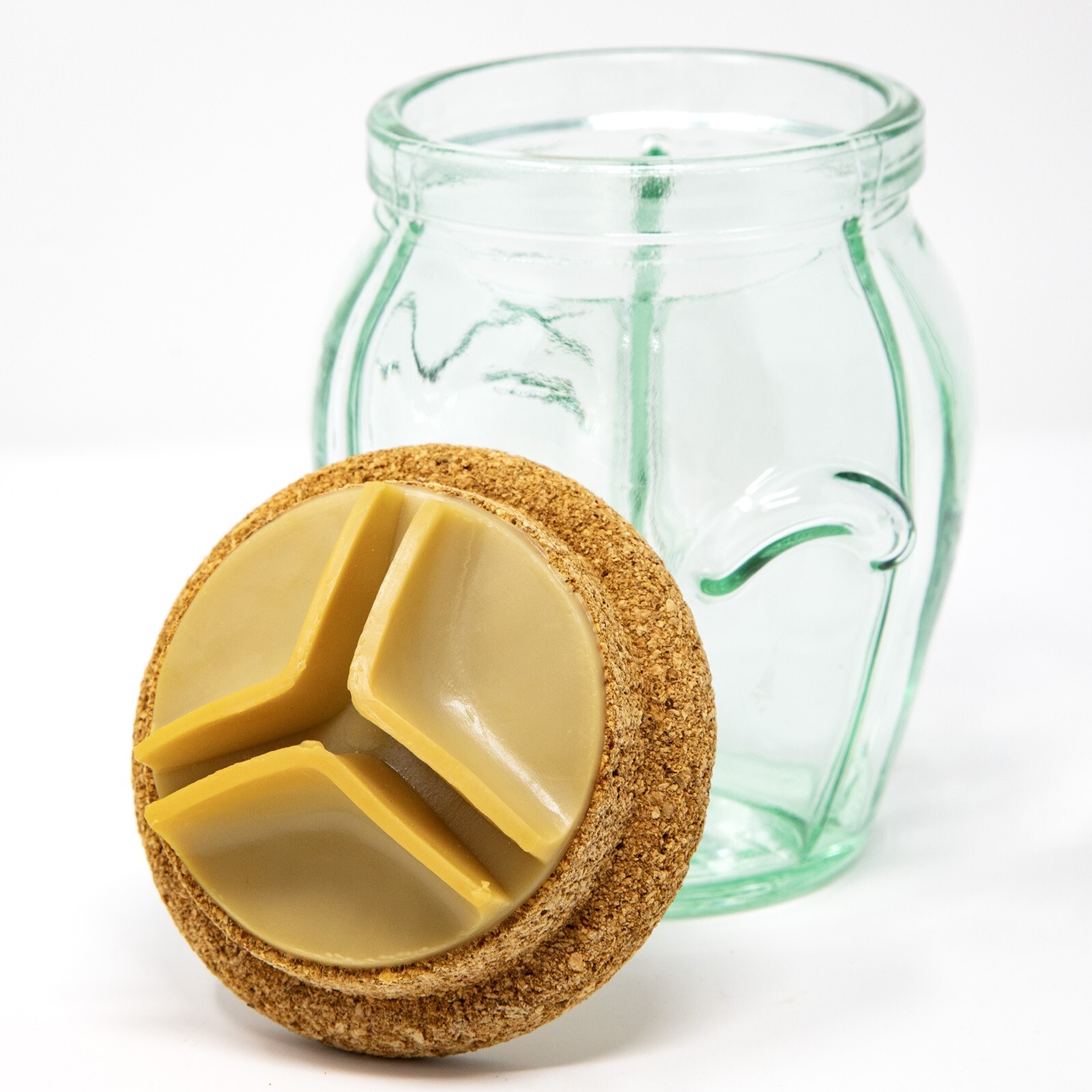 Rare Vintage Green Glass Triple Divided Jar Cork Lid Made in Italy SVE
