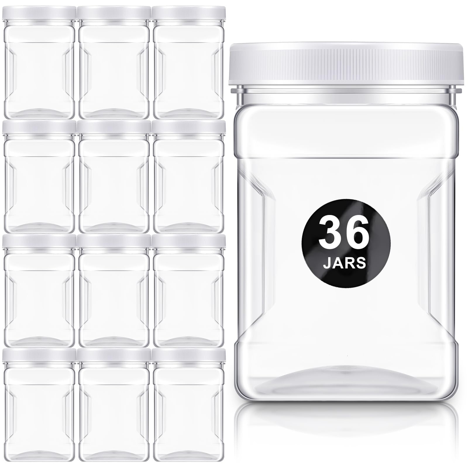 Gerrii 36 Pcs 27 Oz Plastic Storage Jars with Lids, Clear Wide Mouth Square P…