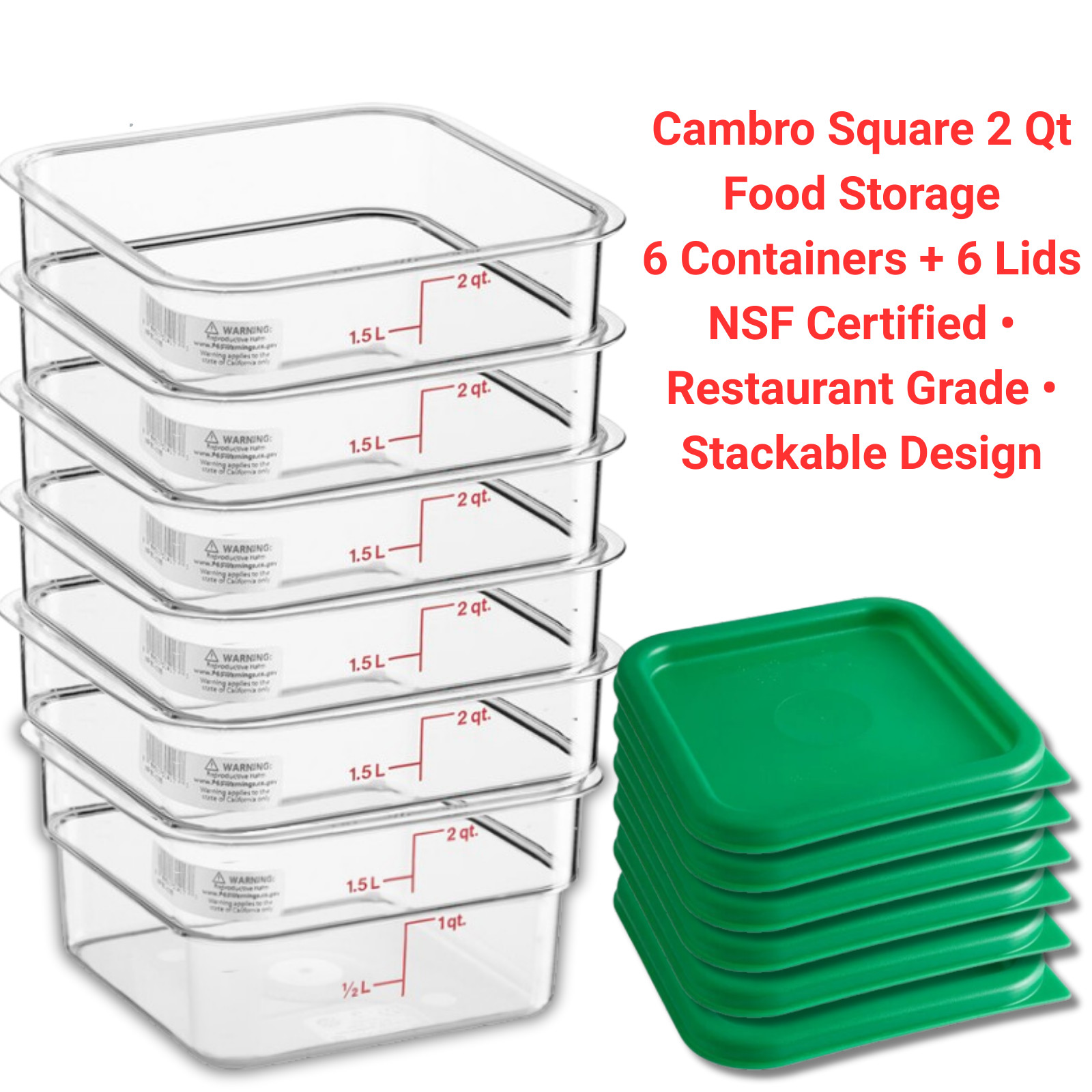 Cambro 6-Pack w Lids Clear Polycarbonate Food Storage Containers NSF Commercial