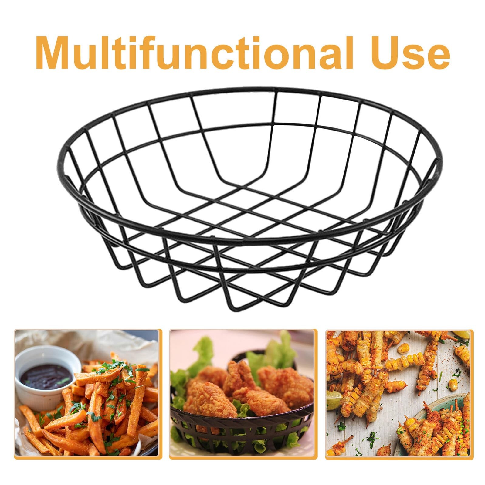 2 Pcs Wire Bread Basket 7.67 Inch Chrome Oval Metal Fast Food Baskets for Ser…