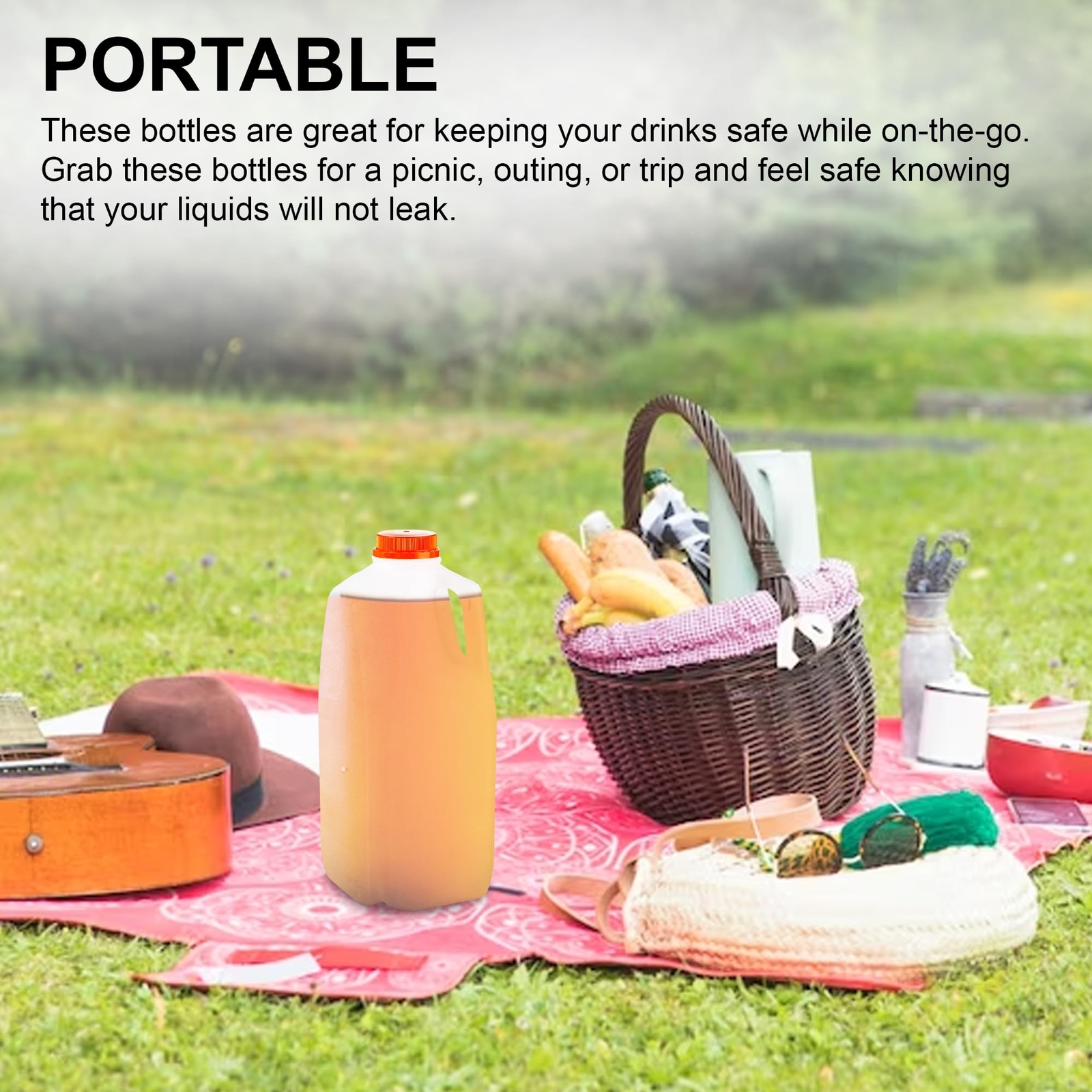 Set of 6 64 Oz HDPE Plastic Juice Bottles Tamper Evident Caps Included