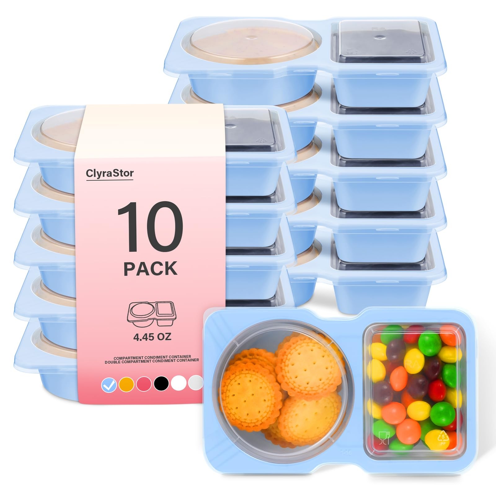 Double Compartment Snack Containers with Lids, 2 Compartment Condiment Contai…