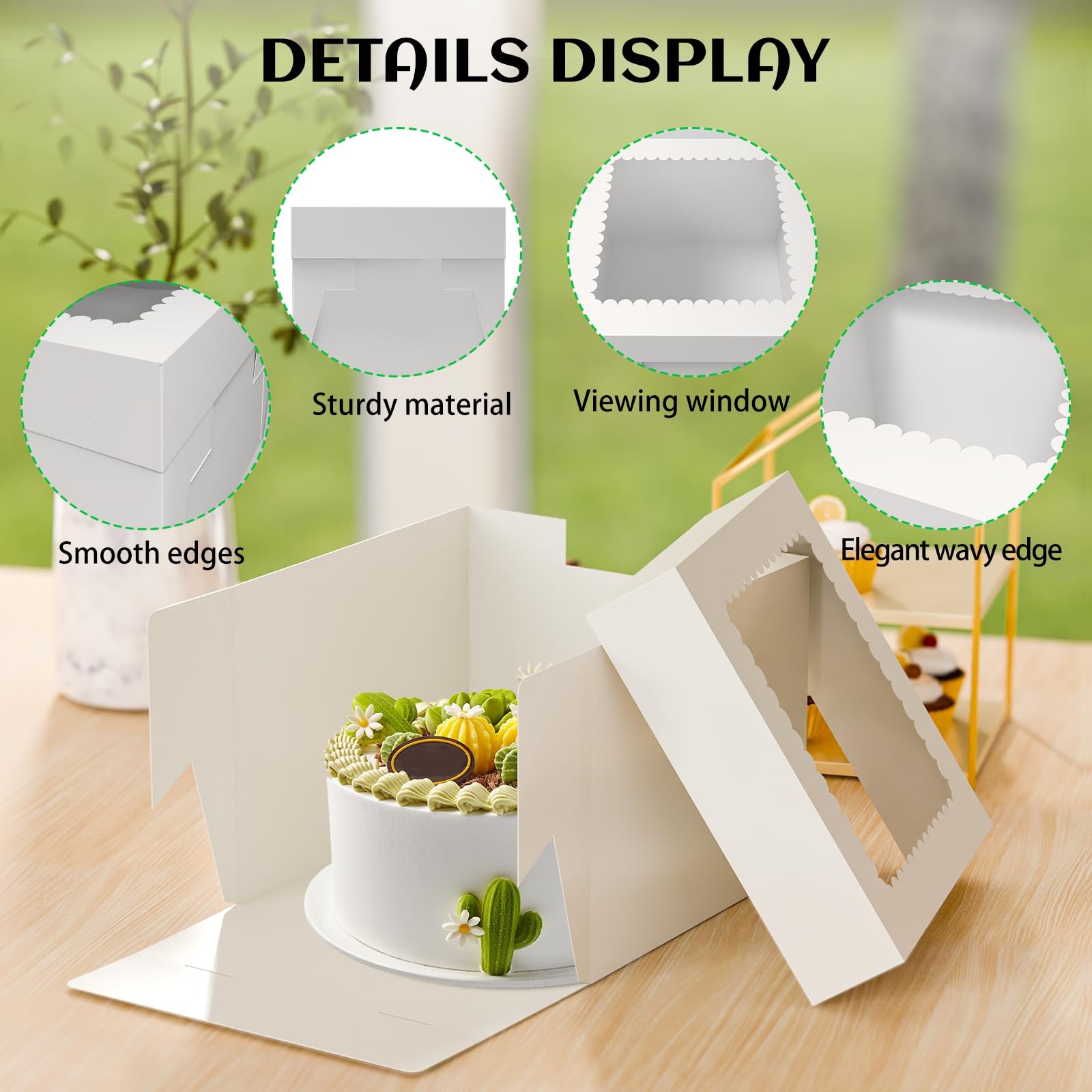 15 Pcs 10x10x8 Inch Tall Cake Boxes with Window, White Square Cheesecake Bake…