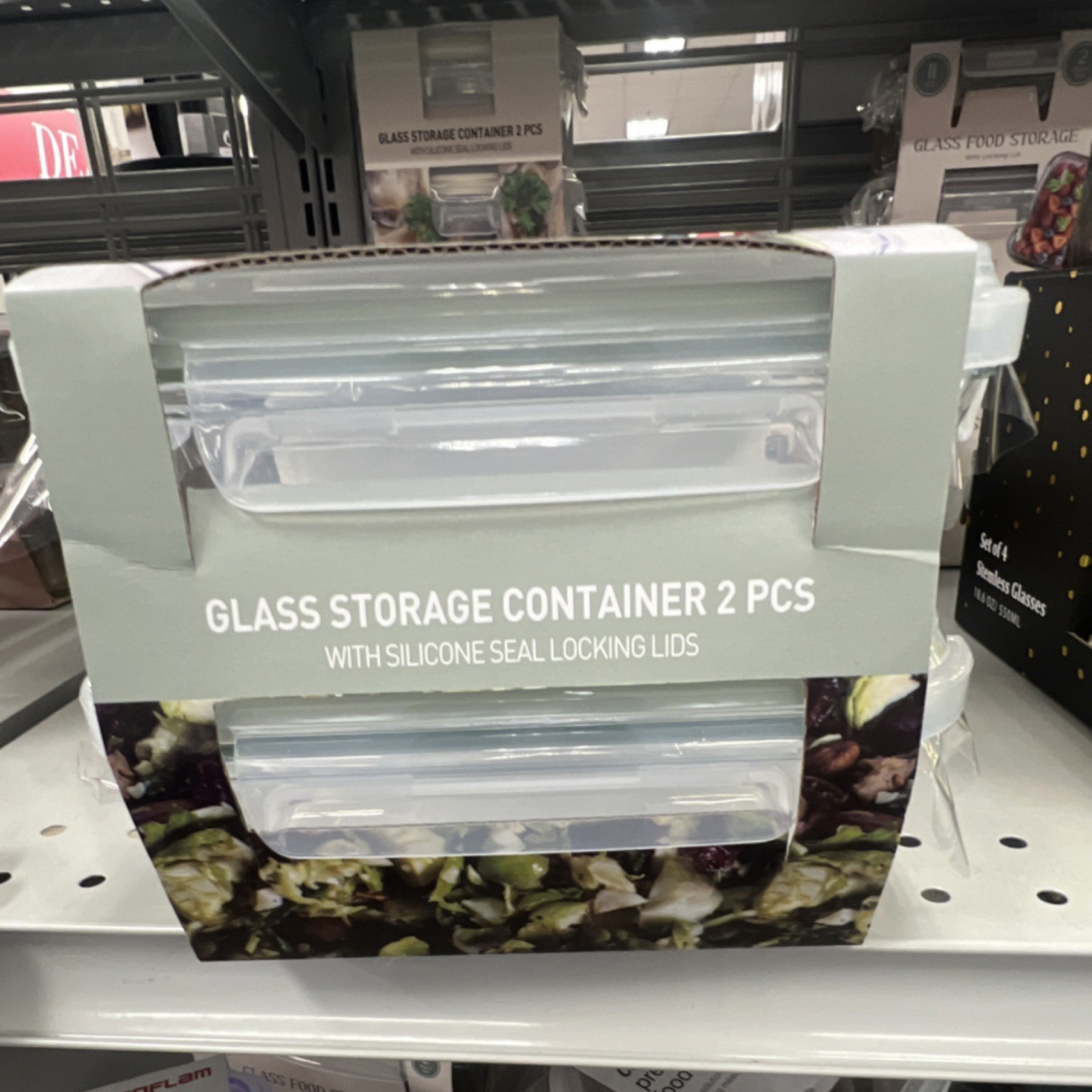 Neoflam Glass Rectangular Storage Container Set 2pc 21oz Clear Locking Lid