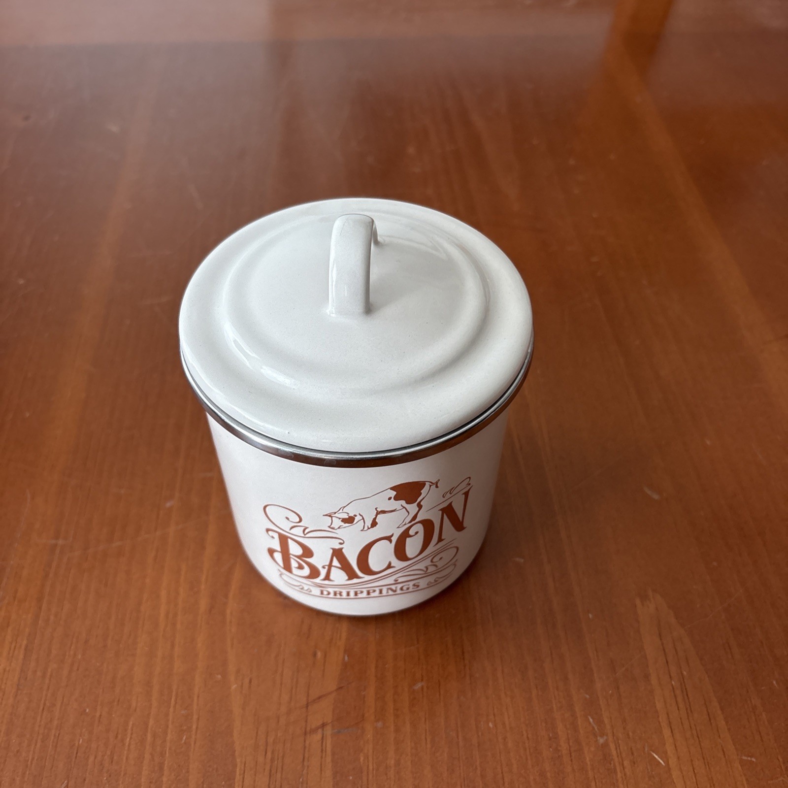 Ayesha Curry Bacon Grease Can Enamel on Steel Container Lid French Vanilla 4×4