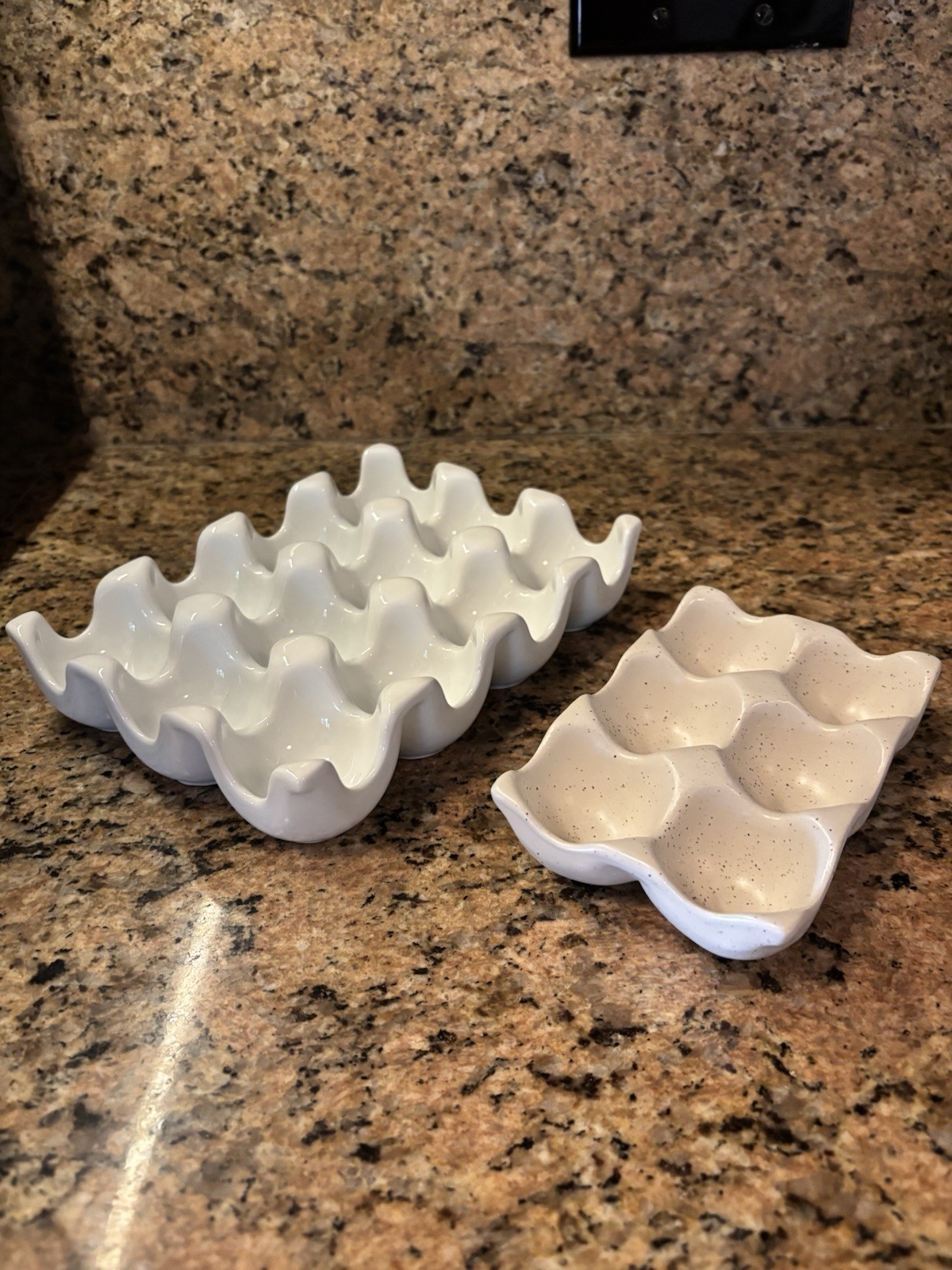 Vintage Ceramic Porcelain Egg Holder Trays White Speckled Fridge Set Lot