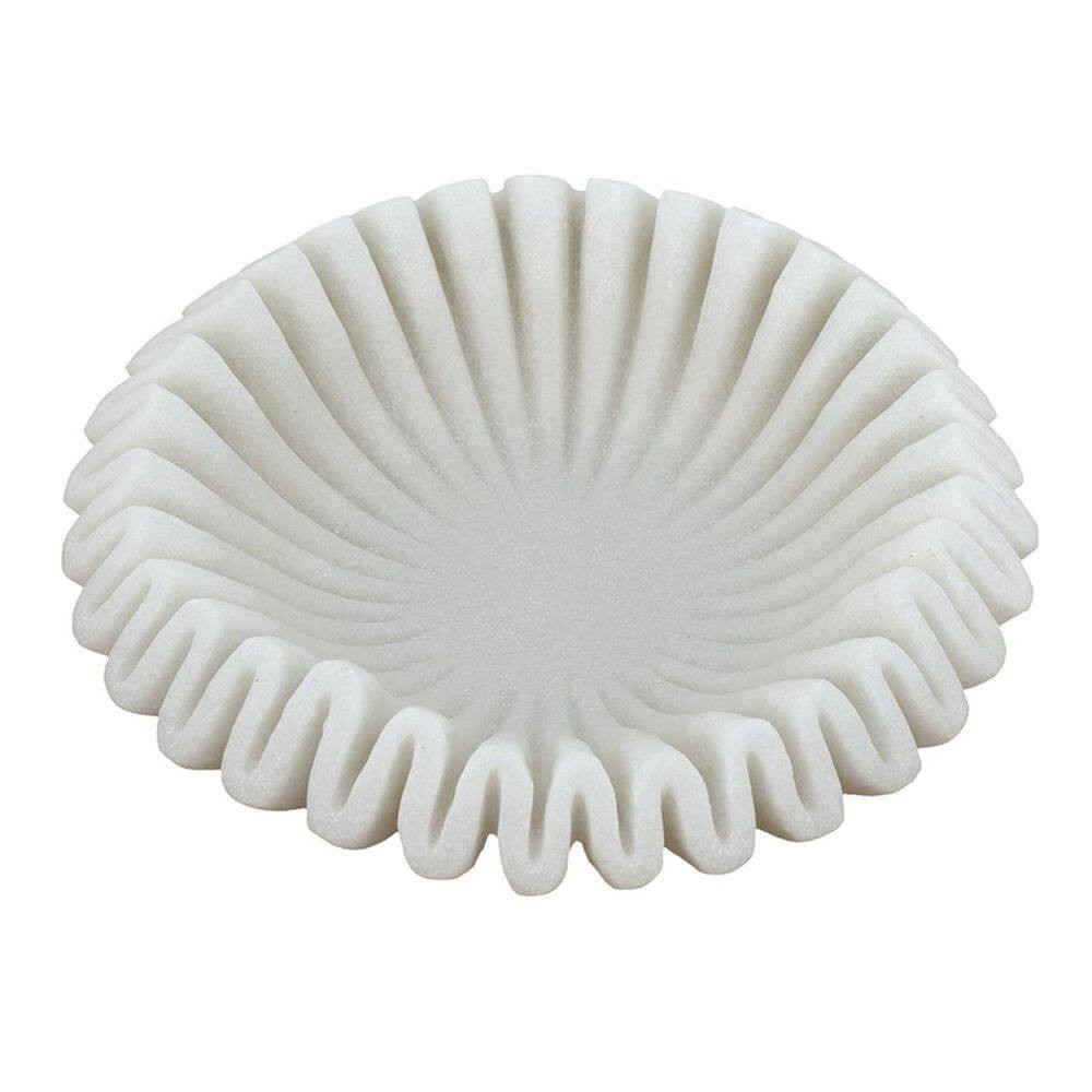 13.4 In. W X 3.7 In. H round White Plastic Decorative Bowl with Wavy Sand, Neutr