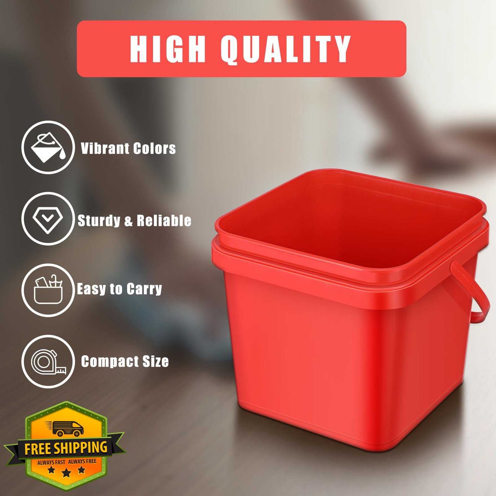 Mifoci 5 Quart Plastic Bucket Handle 4 Colors 1 Pack