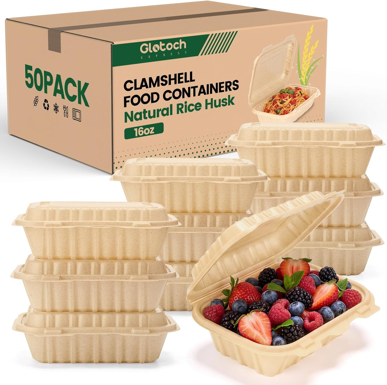 Clamshell Take Out Food Containers,50 Pack-16Oz Disposable Meal Prep Containers