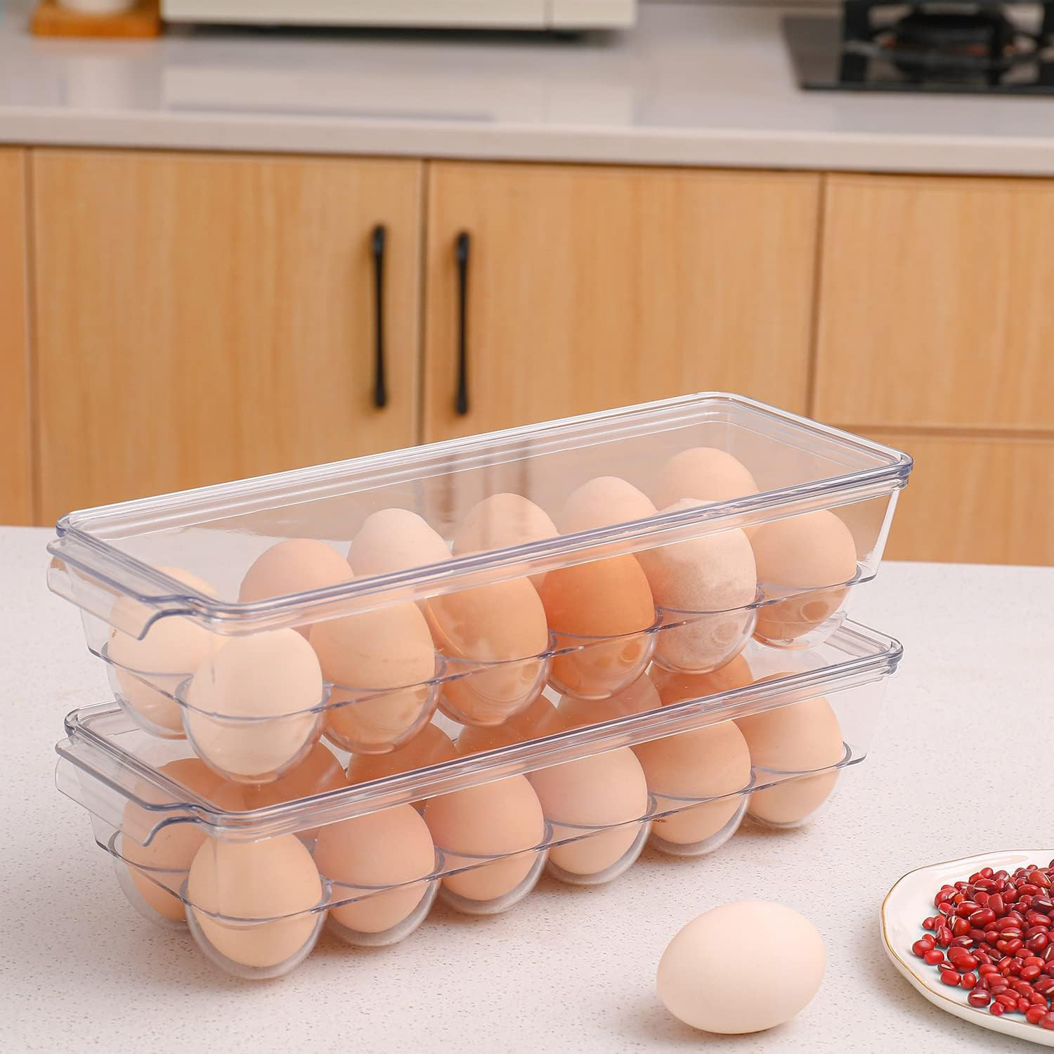 2 Pack Egg Holder for Refrigerator, Plastic Egg Storage Container, Fridge Egg Or