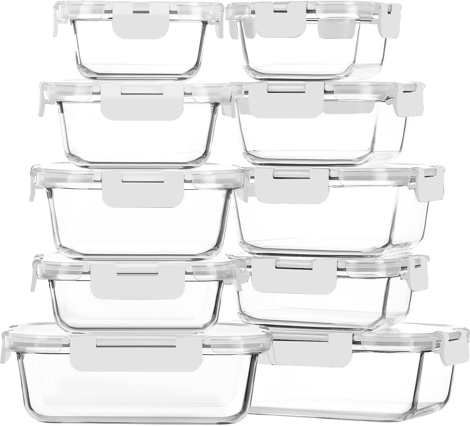 M MCIRCO 10-Pack Glass Food Storage Container with Lids, Airtight Lunch Bento Bo