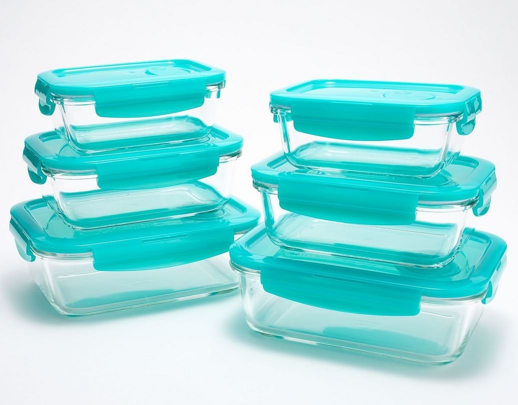 LocknLock 6-Pc Glass Rectangle Bakers,Vented Lids,Food Storage,SEA GLASS, K97527