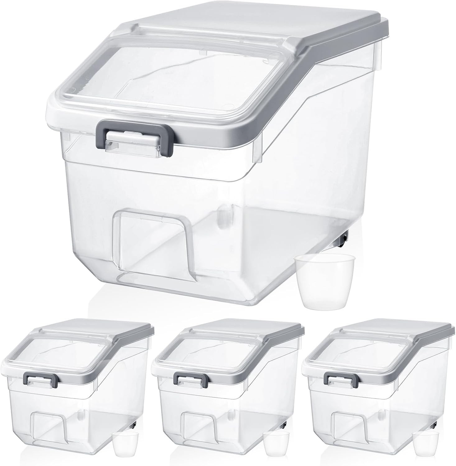 4 Pcs Rice Storage Container 22 lb Airtight Flour Container W/ Wheels Measuring