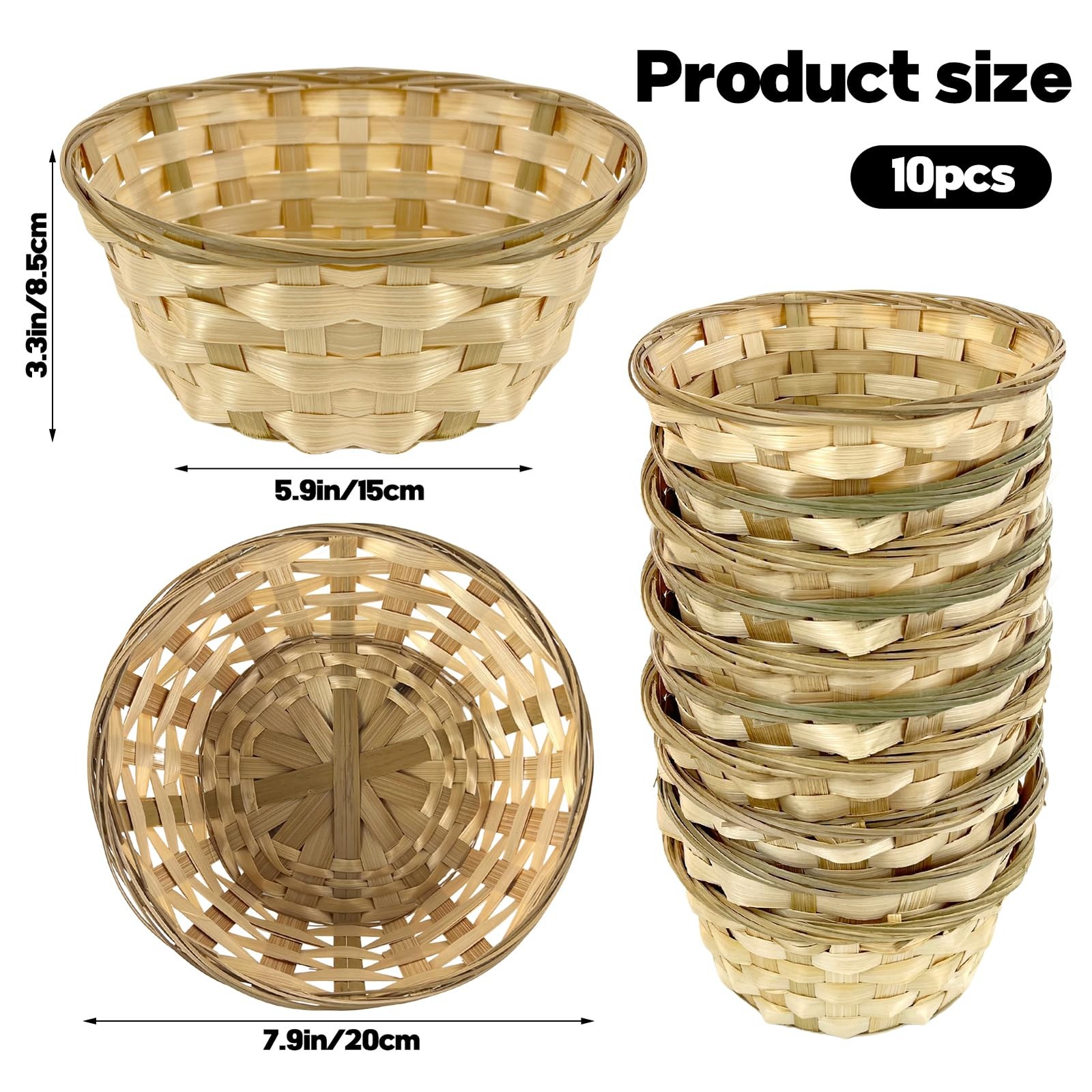10 Pack Round Gift Baskets, 8 Inch Woven Bread Basket Wooden Food Serving Box…