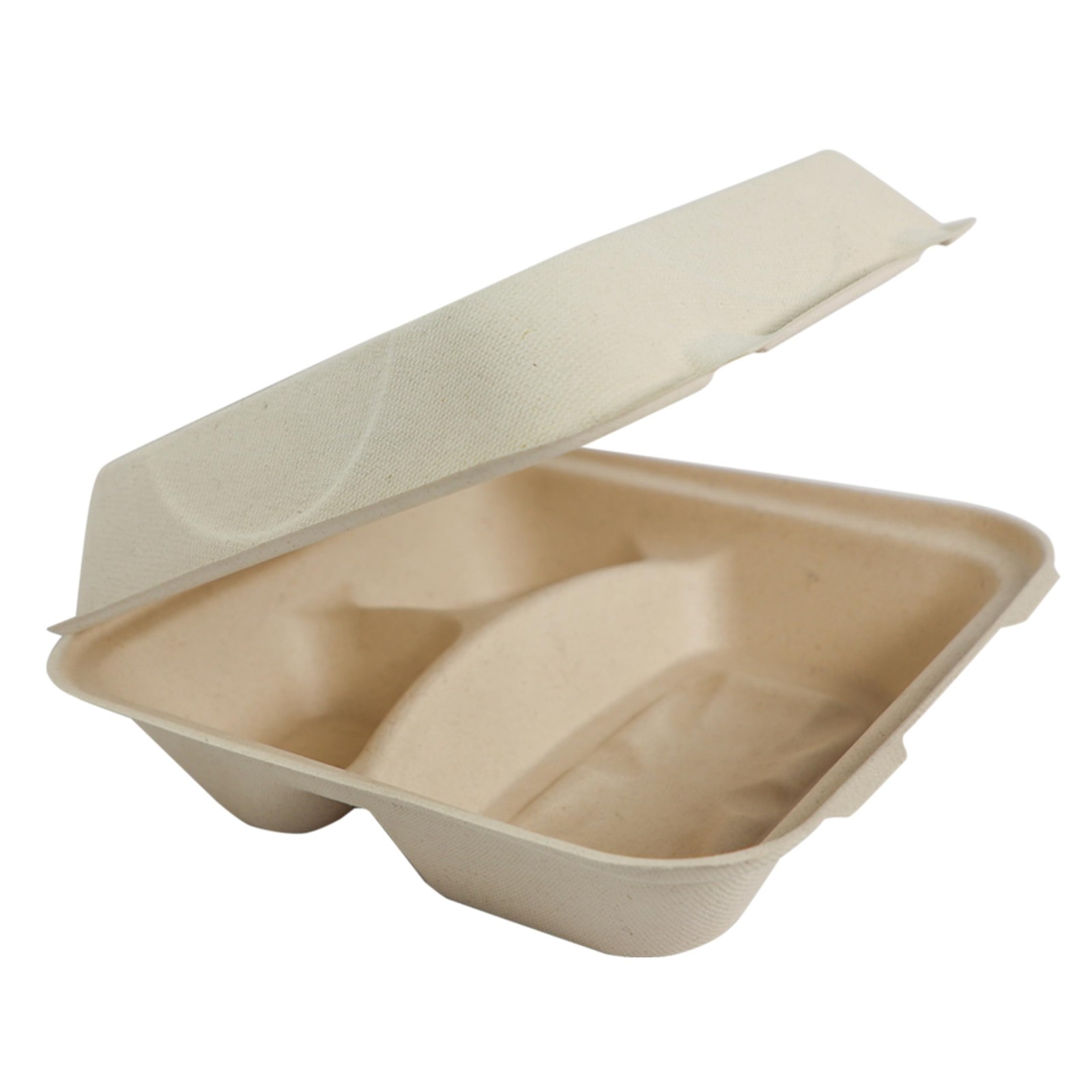 World Centric Compostable Clamshell Containers 9x9x3”, 3-Compartment – Grease a