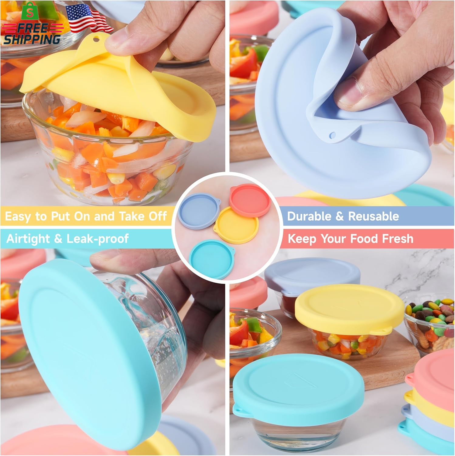 4 PCS Silicone Replacement Lids for Pyrex and Anchor Hocking Glass Custard Cups