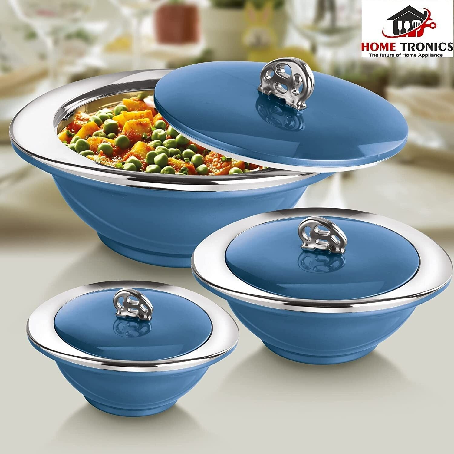 Set of 3 Oriental Glamour Classic Insulated Inner Stainless Steel Casseroles
