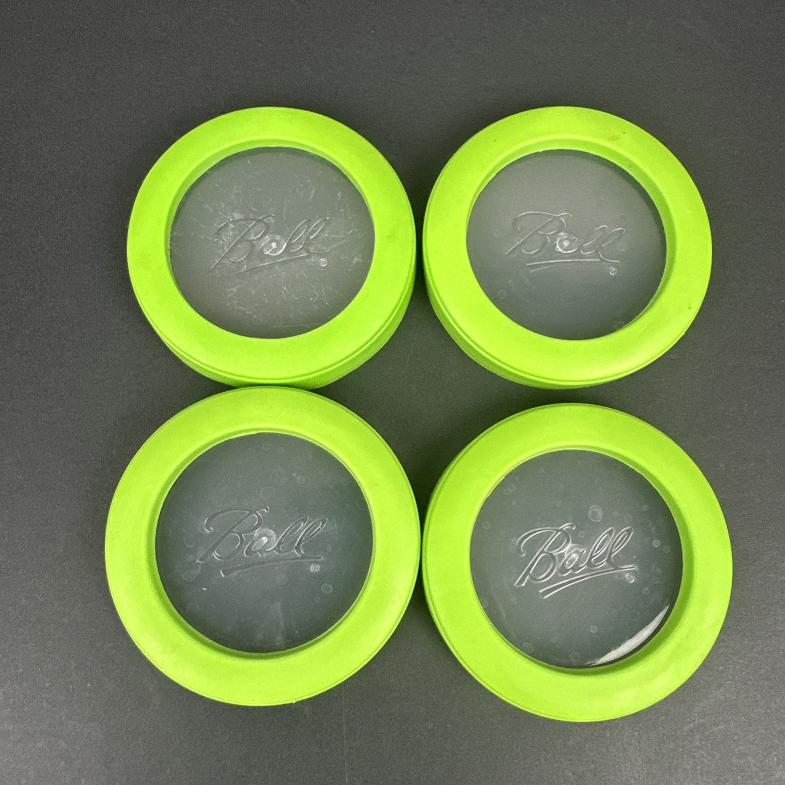 4 Vintage Ball Plastic Freezer Jars Snap-on Green Lids ONLY 8 oz 1 Cup 1/2 Pint