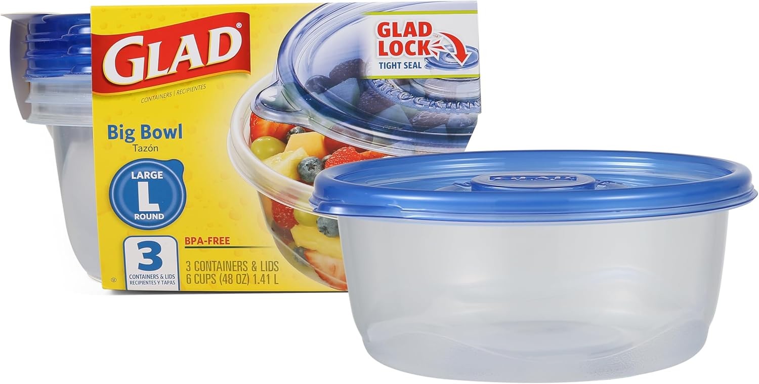 GladWare Big Bowl Food Storage Containers W/ Lids Large Round No BPA Plastic