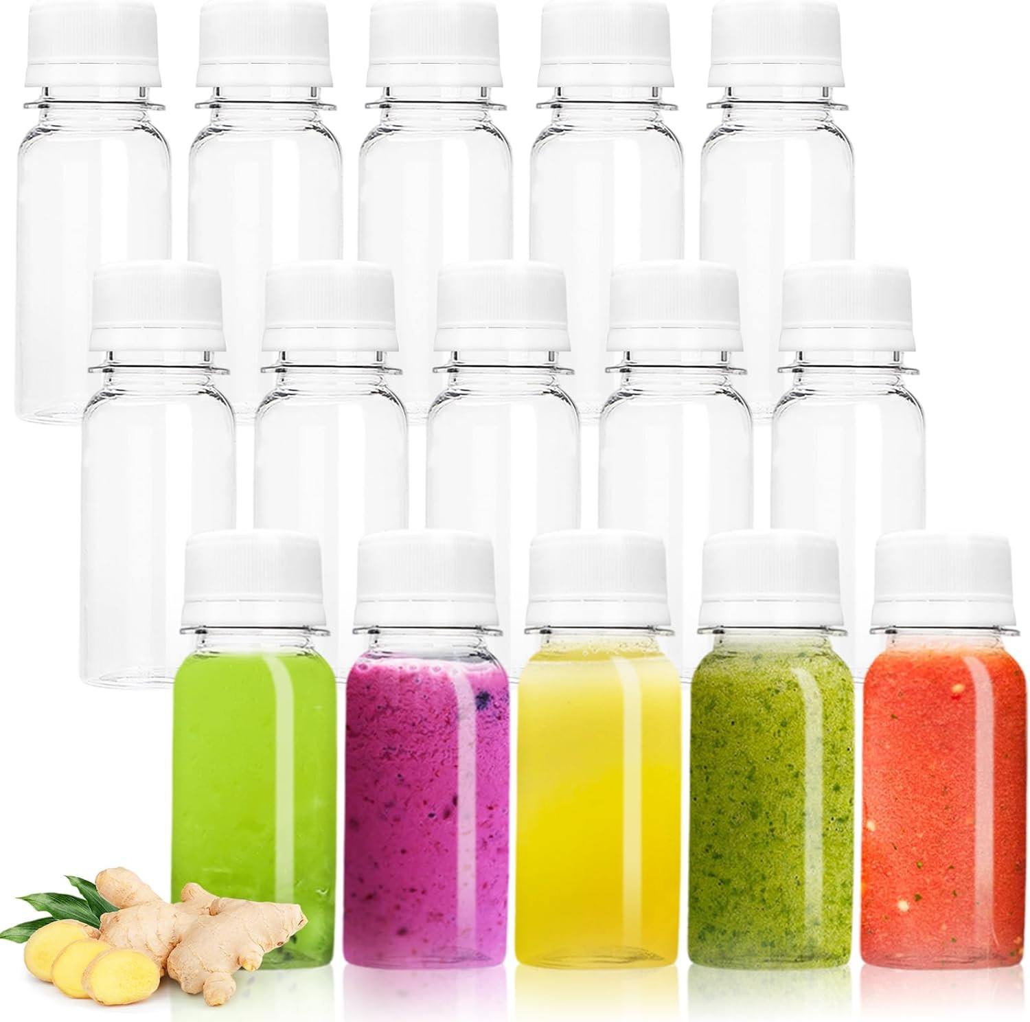 30 Pcs 2 Oz Small Plastic Bottles for Liquids,Ginger Shot with Caps,Empty Shot