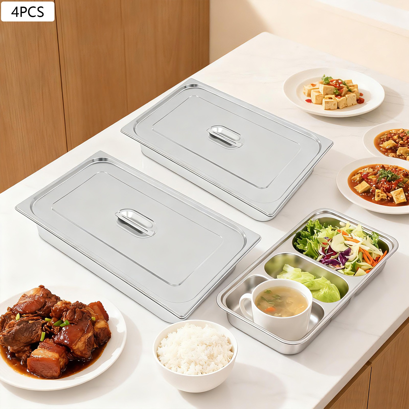 Food Pan with Lid Steam Table Pan Stainless Steel Steam Table Pan