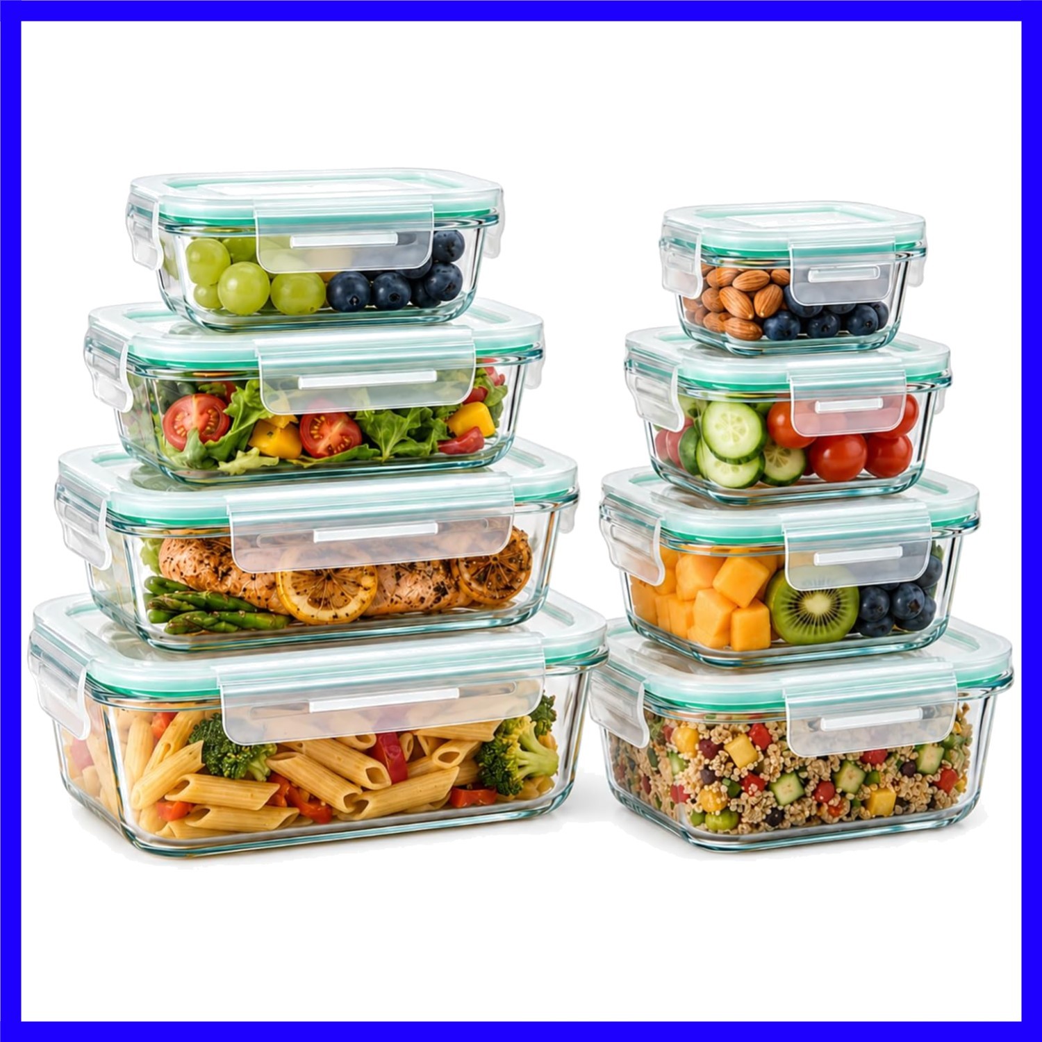 8 Pack Glass Food Storage Containers with Lids, Airtight Glass Meal Prep Cont…