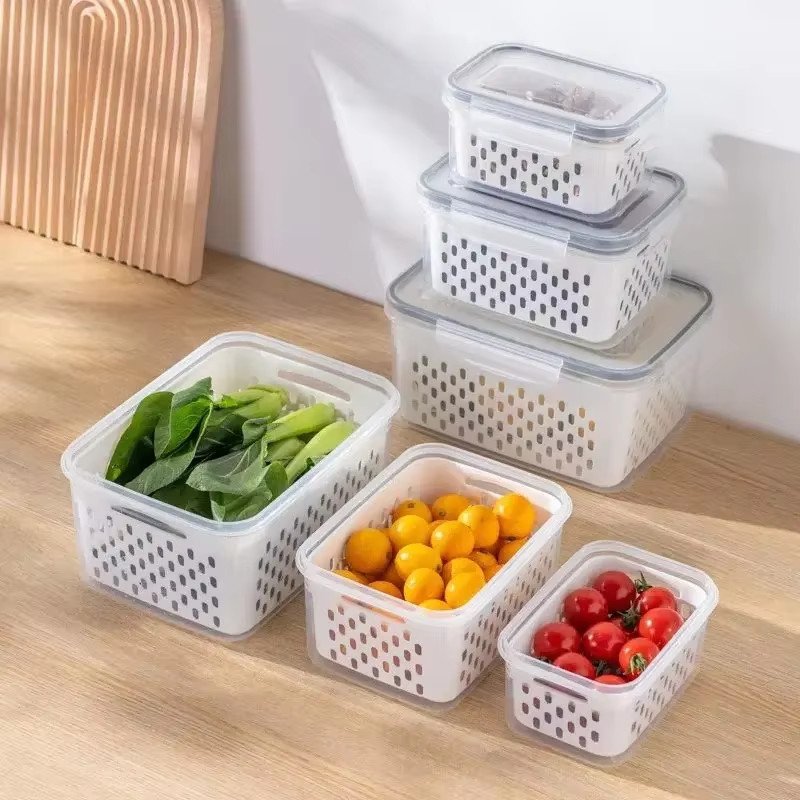 1/2/3Pcs Refrigerator Storage Box Fridge Organizer Fresh Vegetable Fruit Drain B