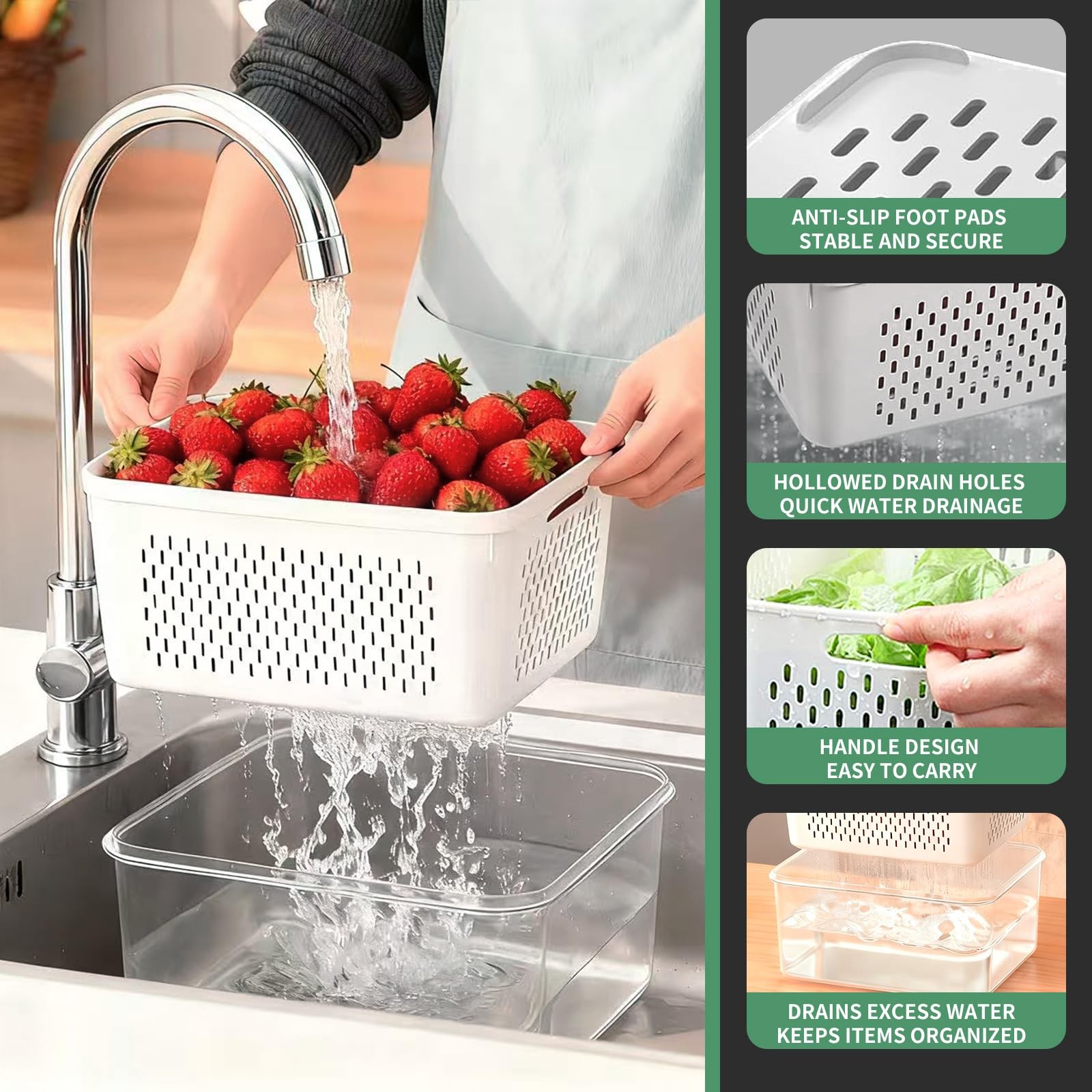 3 Pcs Fruit Containers for Fridge, Strawberry Storage Containers for Fridge, …