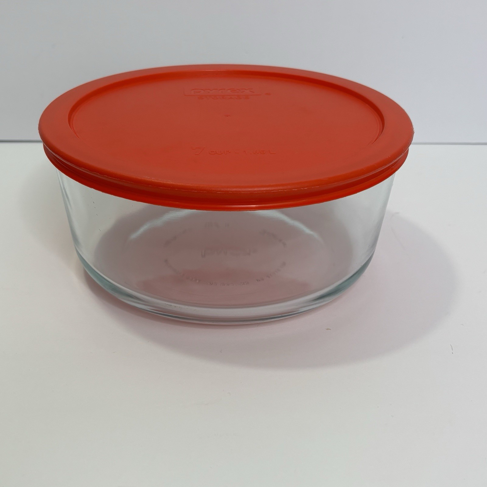 Pyrex 7203 7-Cup Clear Glass Food Storage Bowl W/red Lid