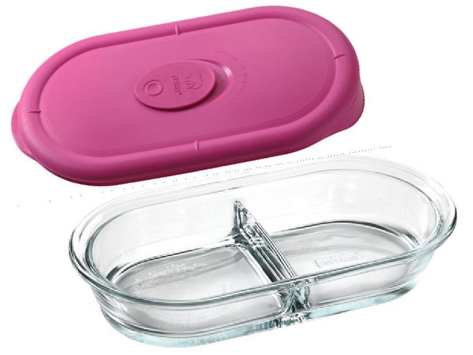 ❤️ 8300 / 8301 PYREX Storage 2 Cup DIVIDED Glass DISH & BERRY PINK Vent COVER