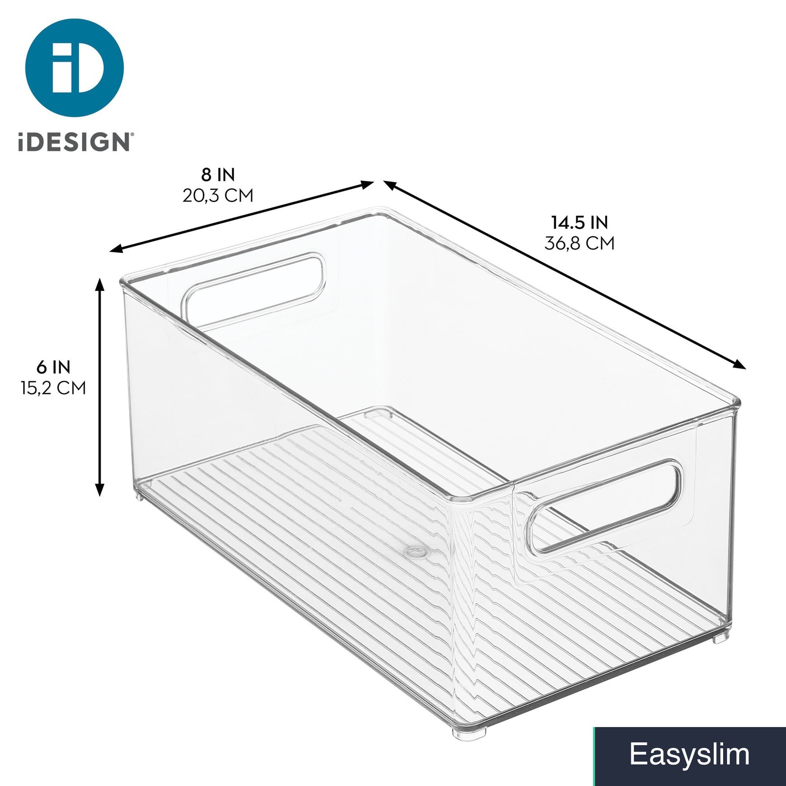 Stackable Clear Plastic Fridge Storage Bins Set of 2 14.5in x 8in