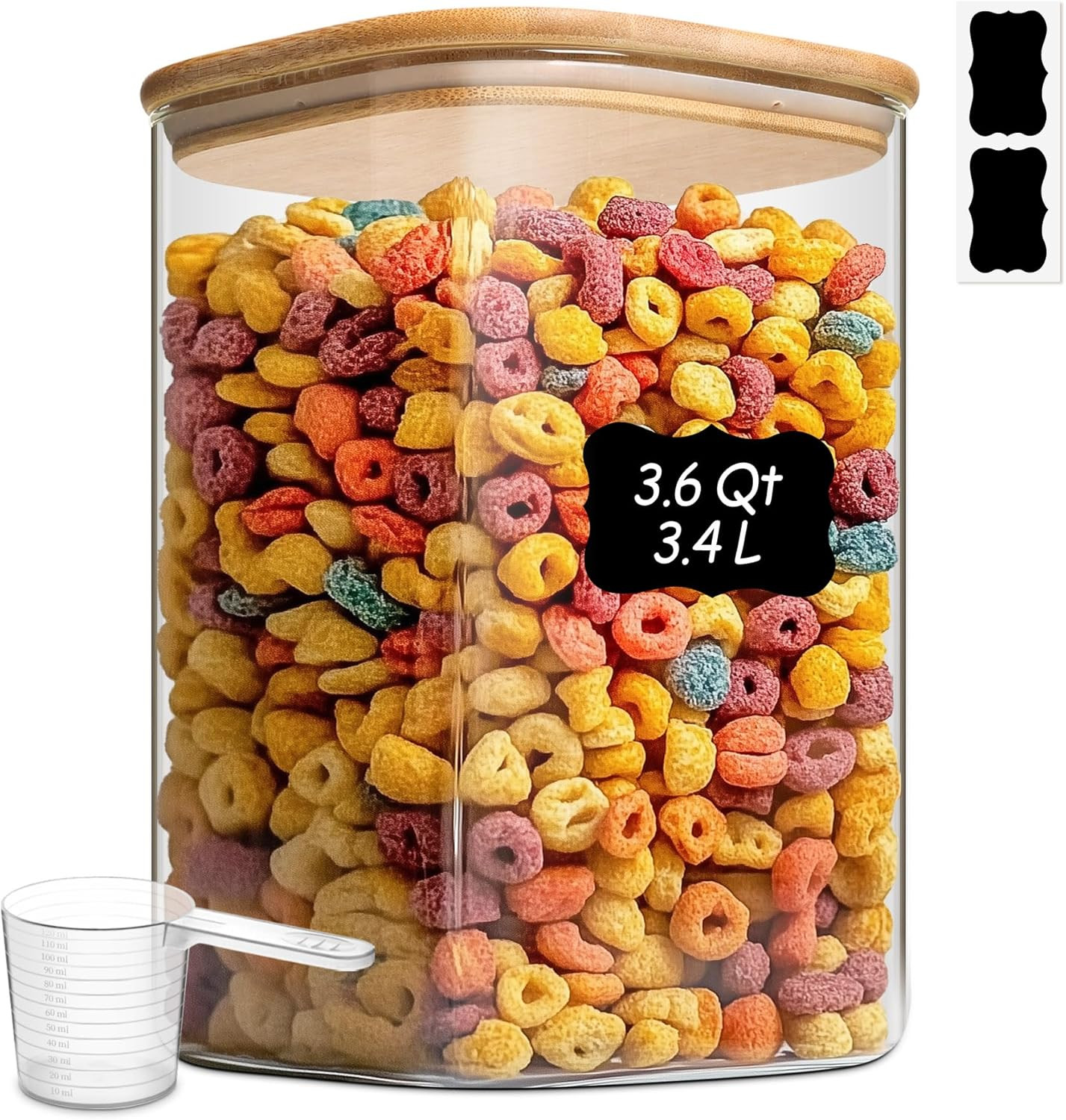Airtight 3.6Qt Glass Storage Containers with Bamboo Lids for Grains & Cereal