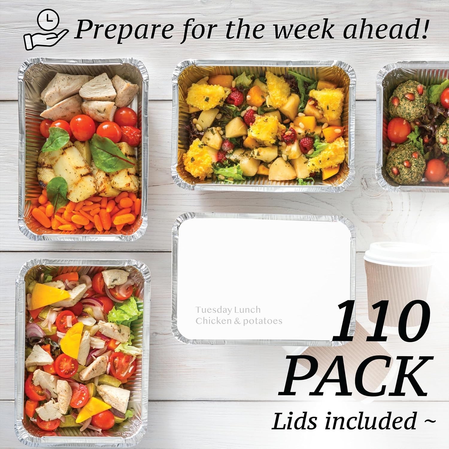 110 Pack Aluminum Pans with Cardboard Lids – Meal Prep Trays