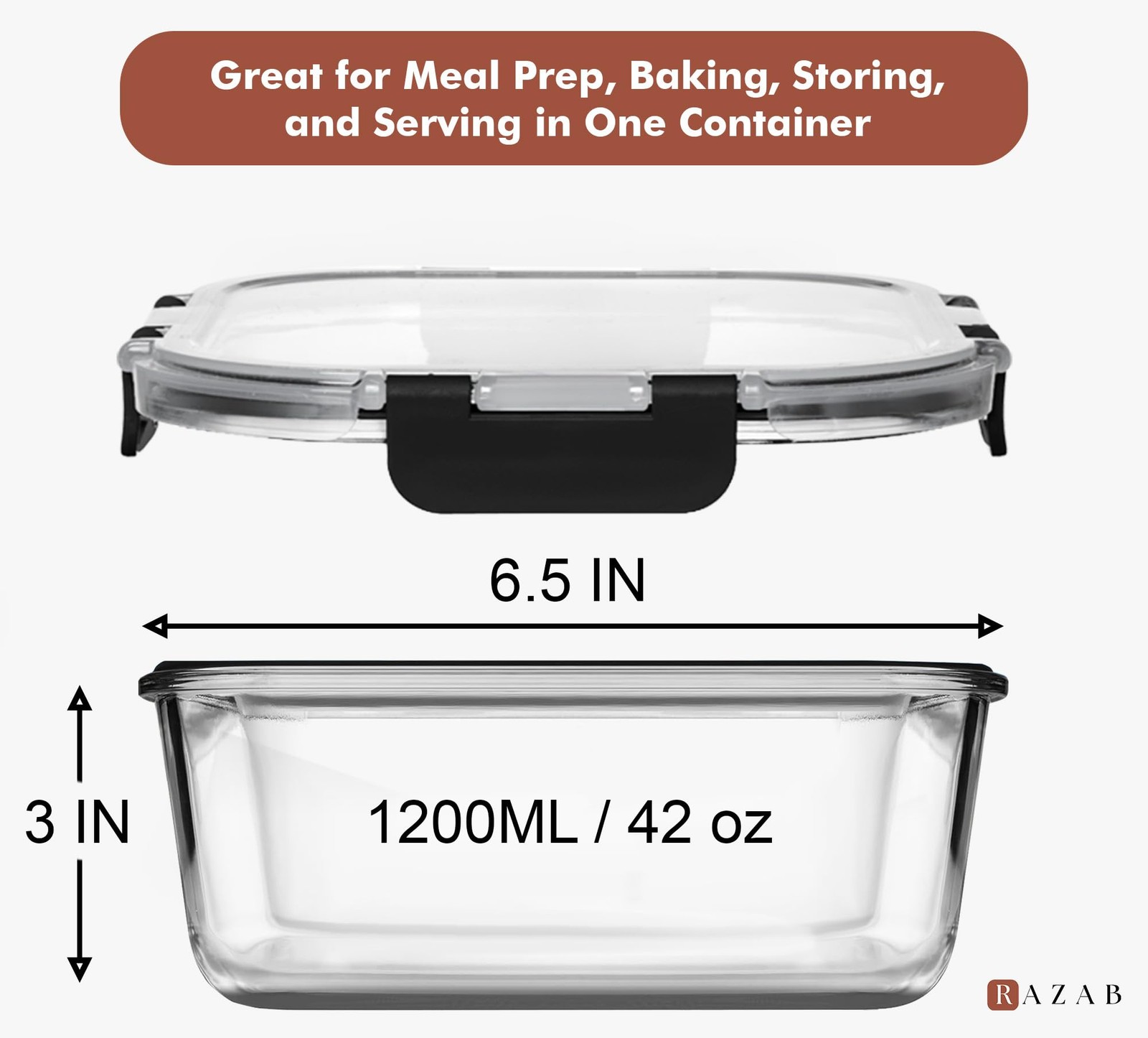 2 PC 1200ML / 41 Oz Glass Food Storage Containers with Lids – Airtight & Leak…